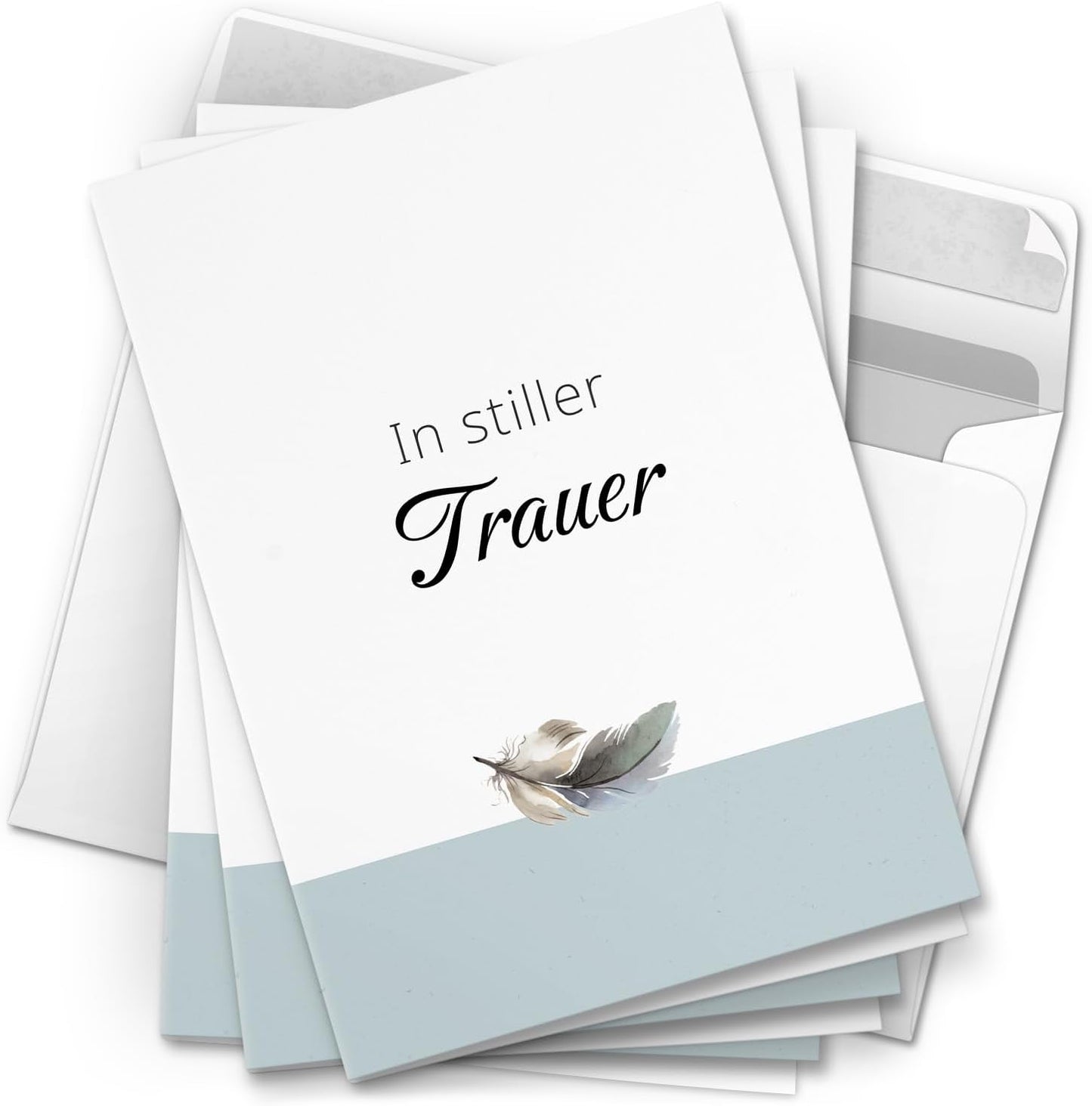 10 Trauerkarten mit Umschlag – Einladung zur Beerdigung oder Trauerfeier | Abschied | Hochwertige Klappkarten zur Todesanzeige – Motiv: Feder 2