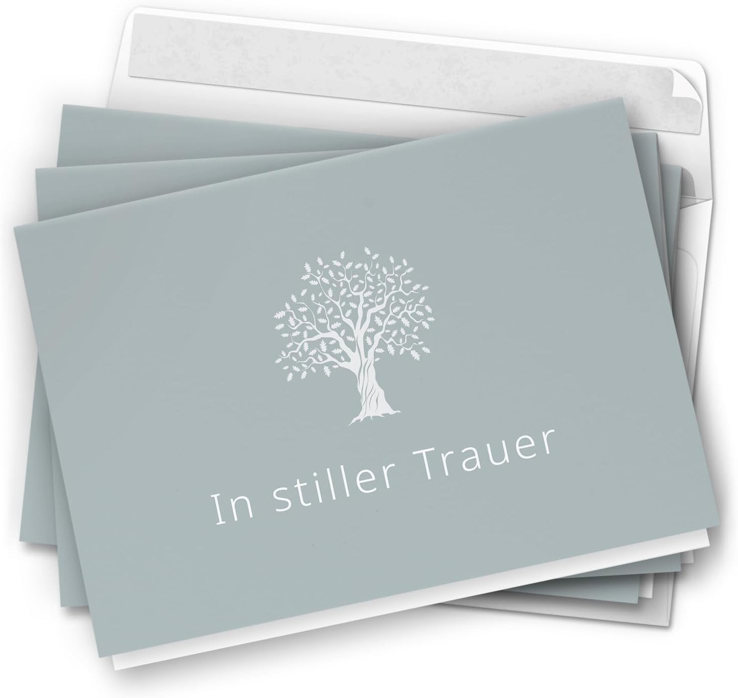10 Trauerkarten mit Umschlag – Einladung zur Beerdigung oder Trauerfeier | Abschied | Hochwertige Klappkarten zur Todesanzeige – Motiv: Zarter Baum