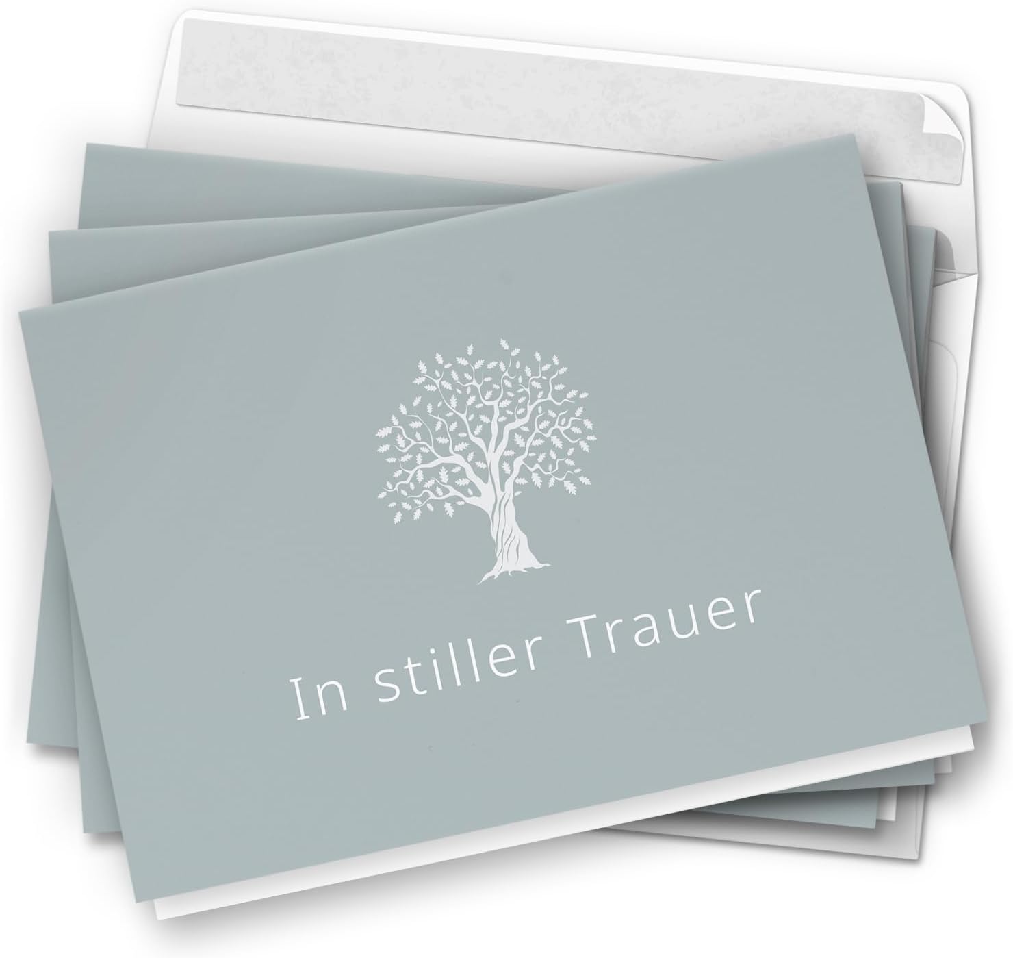 10 Trauerkarten mit Umschlag – Einladung zur Beerdigung oder Trauerfeier | Abschied | Hochwertige Klappkarten zur Todesanzeige – Motiv: Zarter Baum