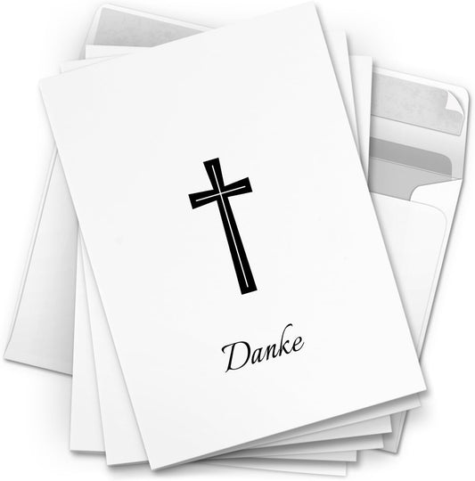 Danksagungskarten Trauer – 10 Klappkarten mit Umschlägen – Motiv Großes Kreuz Danke – Trauerkarten Danksagung mit Text – Dankeskarten Trauer nach Beerdigung