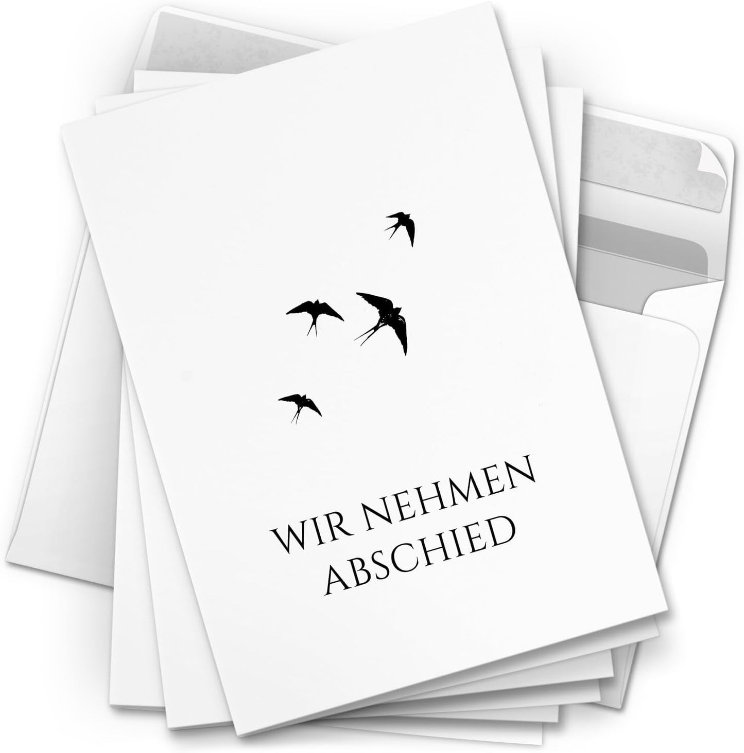 10 Trauerkarten mit Umschlag – Einladung zur Beerdigung oder Trauerfeier | Abschied | Hochwertige Klappkarten zur Todesanzeige – Motiv: Vögel
