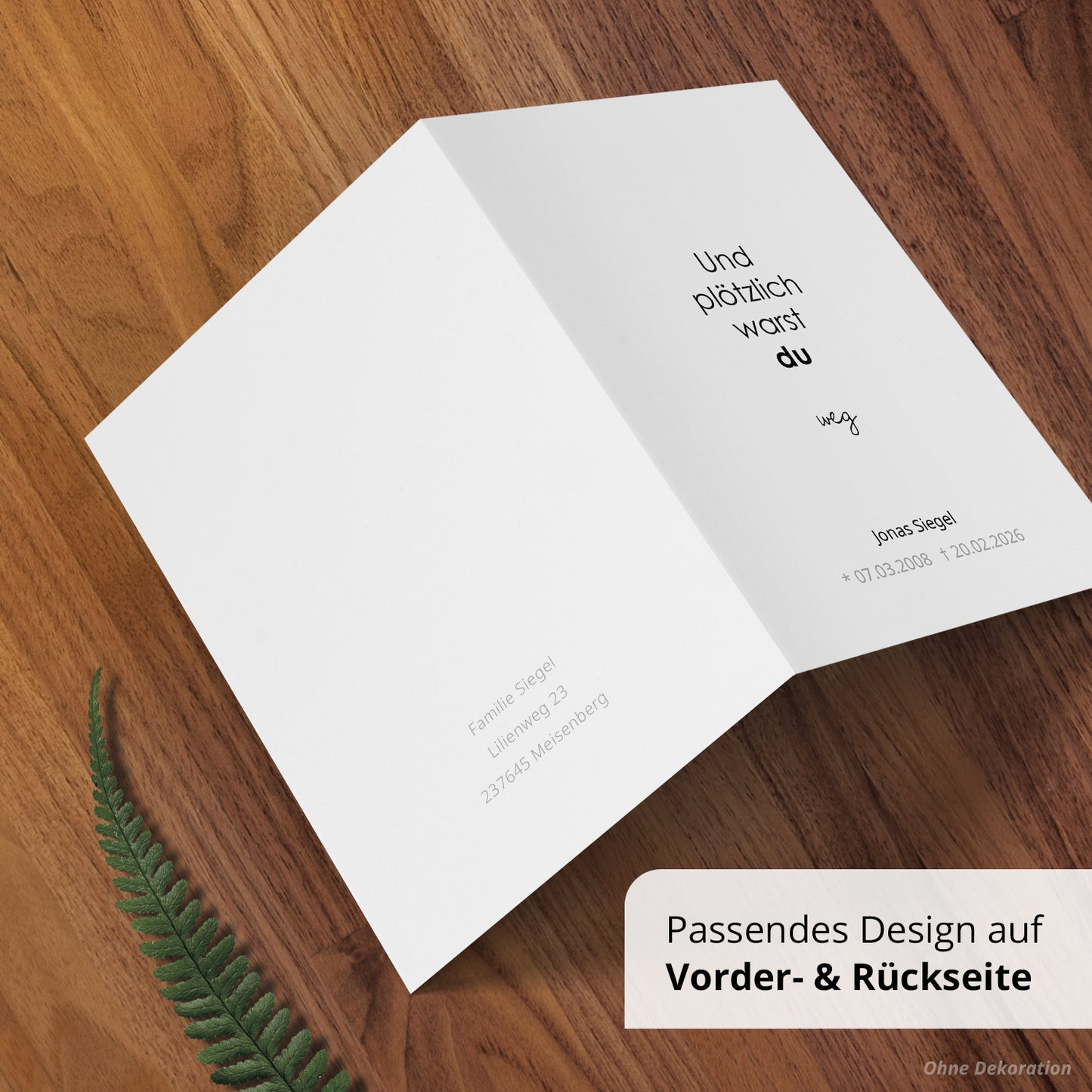 Trauerkarte "Und plötzlich"