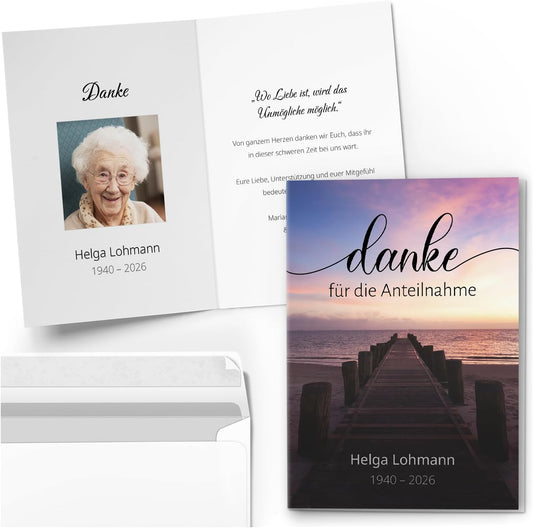 Einladungskarten Manufaktur Hamburg 10 PERSONALISIERTE Trauer Danksagungen Dankeskarten mit eigenem Text und Foto | Individuell anpassbare Trauerkarten mit Briefumschlägen | Karten Design 21