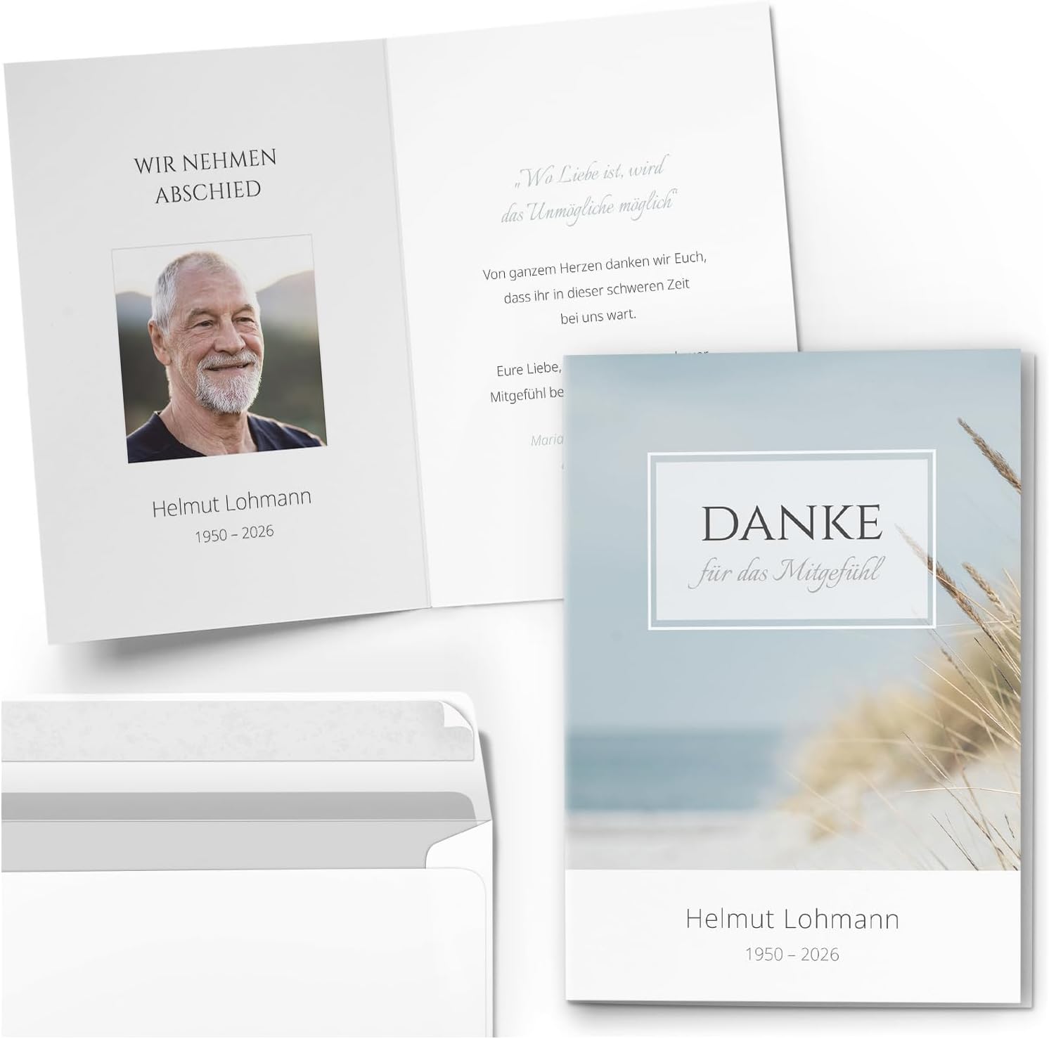 10 PERSONALISIERTE Trauer Danksagungen Dankeskarten mit eigenem Text und Foto | Individuell anpassbare Trauerkarten mit Briefumschlägen | Danke für das Mitgefühl 03