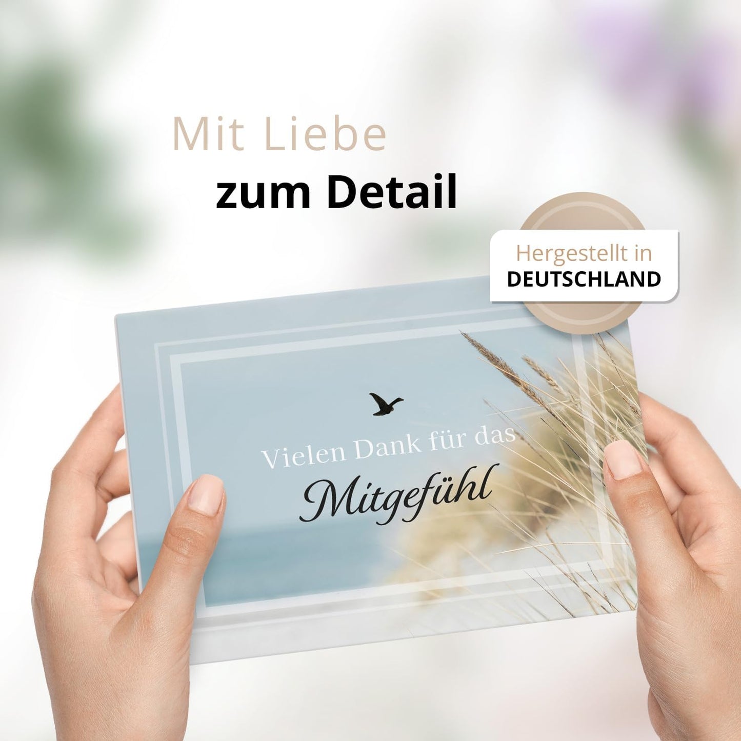 Danksagungskarten Trauer – 10 Klappkarten mit Umschlägen – Motiv: Danke Mitgefühl Meer – Trauerkarten Danksagung mit Text – Dankeskarten Trauer Beerdigung