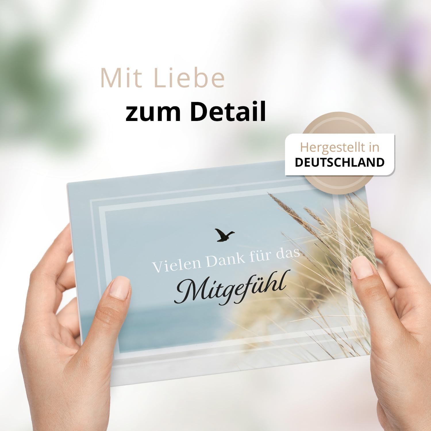 Danksagungskarten Trauer – 10 Klappkarten mit Umschlägen – Motiv: Danke Mitgefühl Meer – Trauerkarten Danksagung mit Text – Dankeskarten Trauer Beerdigung