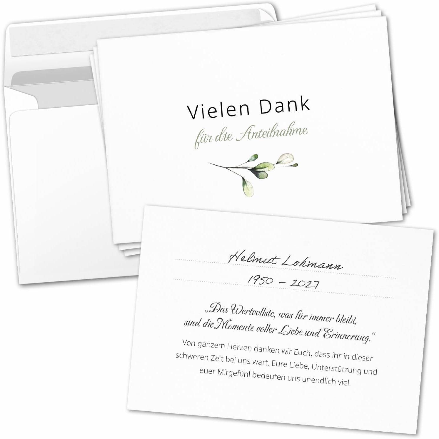 8 Trauer Danksagungskarten ausfüllbar mit Umschlag - Danke Trauerkarten Postkarten nach Beerdigung zum Ausfüllen mit Text Vielen Dank für Anteilnahme