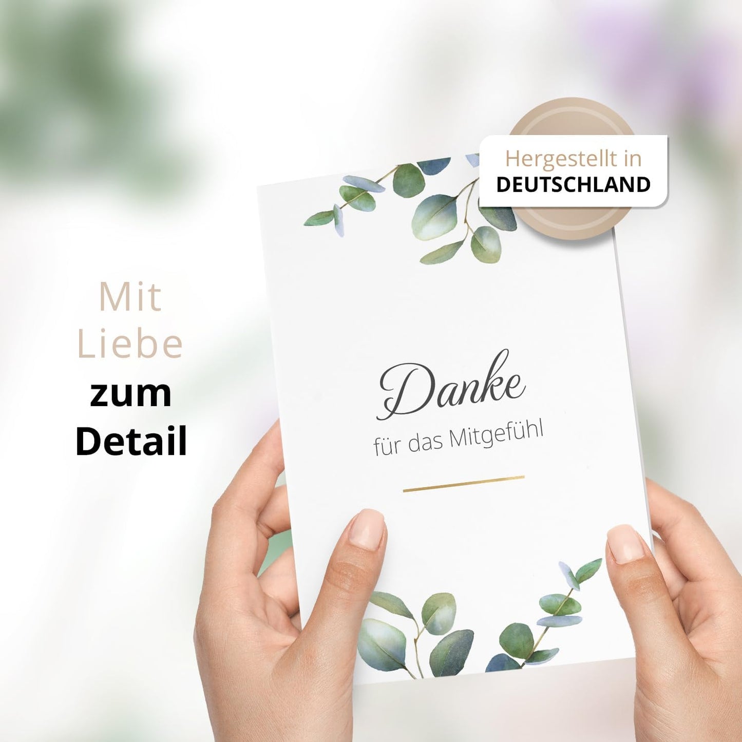 Danksagungskarten Trauer – 10 Klappkarten mit Umschlägen – Motiv: Eukalyptus – Trauerkarten Danksagung mit Text – Dankeskarten Trauer nach Beerdigung