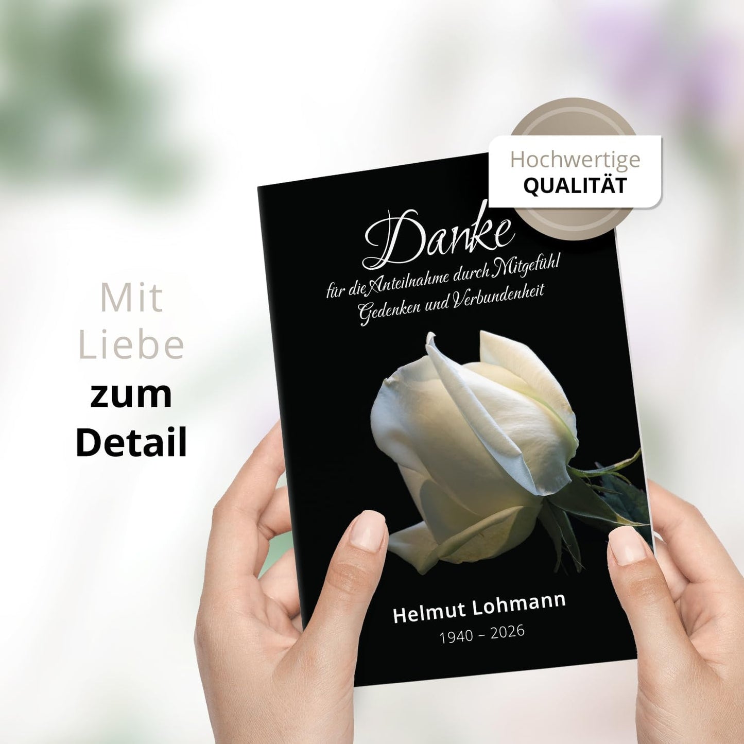 Einladungskarten Manufaktur Hamburg 10 PERSONALISIERTE Trauer Danksagungen Dankeskarten mit Text und Foto | Individuell anpassbare Trauerkarten mit Briefumschlägen | Karten weiße Rose