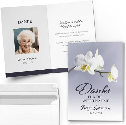 Einladungskarten Manufaktur Hamburg 10 PERSONALISIERTE Trauer Danksagungen Dankeskarten mit eigenem Text und Foto | Individuell anpassbare Trauerkarten mit Briefumschlägen | Karten Design 24