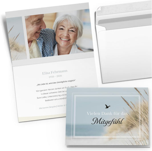 Einladungskarten Manufaktur Hamburg 10 PERSONALISIERTE Trauer Danksagungen Dankeskarten mit eigenem Text und Foto | Individuell anpassbare Trauerkarten mit Briefumschlägen | Karten Design 04