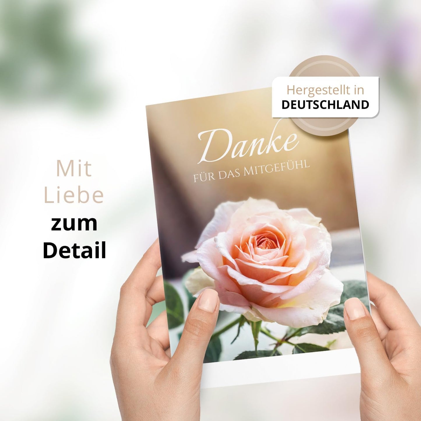 Danksagungskarten Trauer – 10 Klappkarten mit Umschlägen – Motiv: Zarte Rose – Trauerkarten Danksagung mit Text – Dankeskarten Trauer nach Beerdigung
