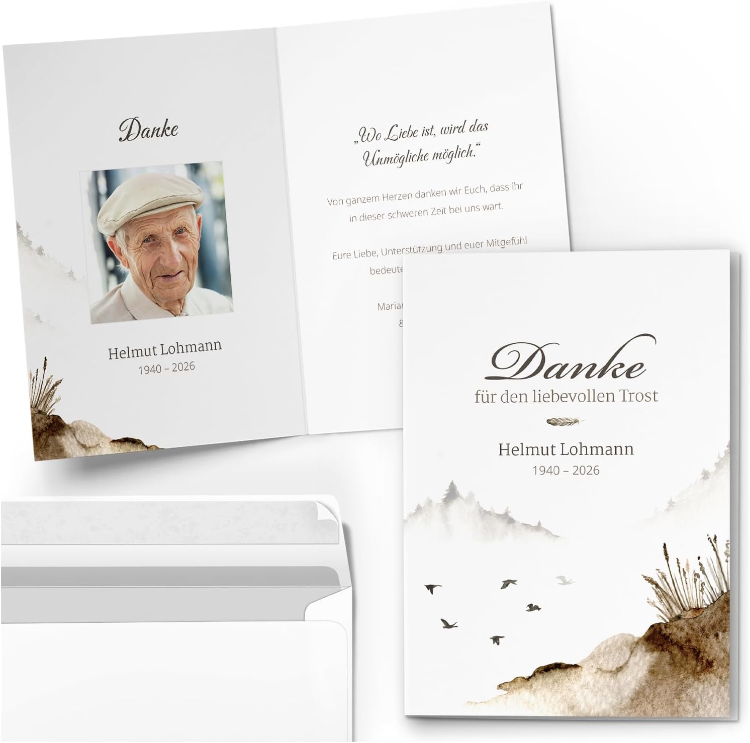 Einladungskarten Manufaktur Hamburg 10 PERSONALISIERTE Trauer Danksagungen Dankeskarten mit eigenem Text und Foto | Individuell anpassbare Trauerkarten mit Briefumschlägen | Karten Design 48