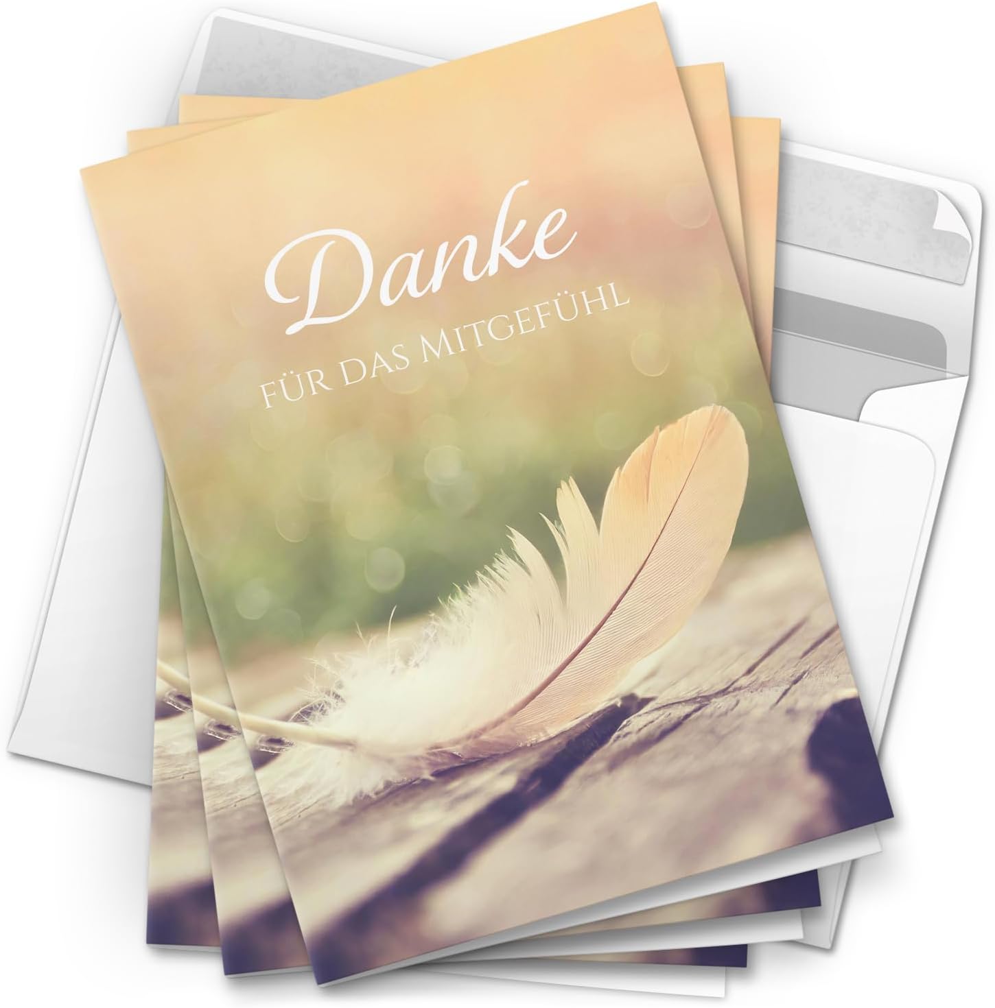 Danksagungskarten Trauer – 10 Klappkarten mit Umschlägen – Motiv: Feder – Trauerkarten Danksagung mit Text – Dankeskarten Trauer nach Beerdigung