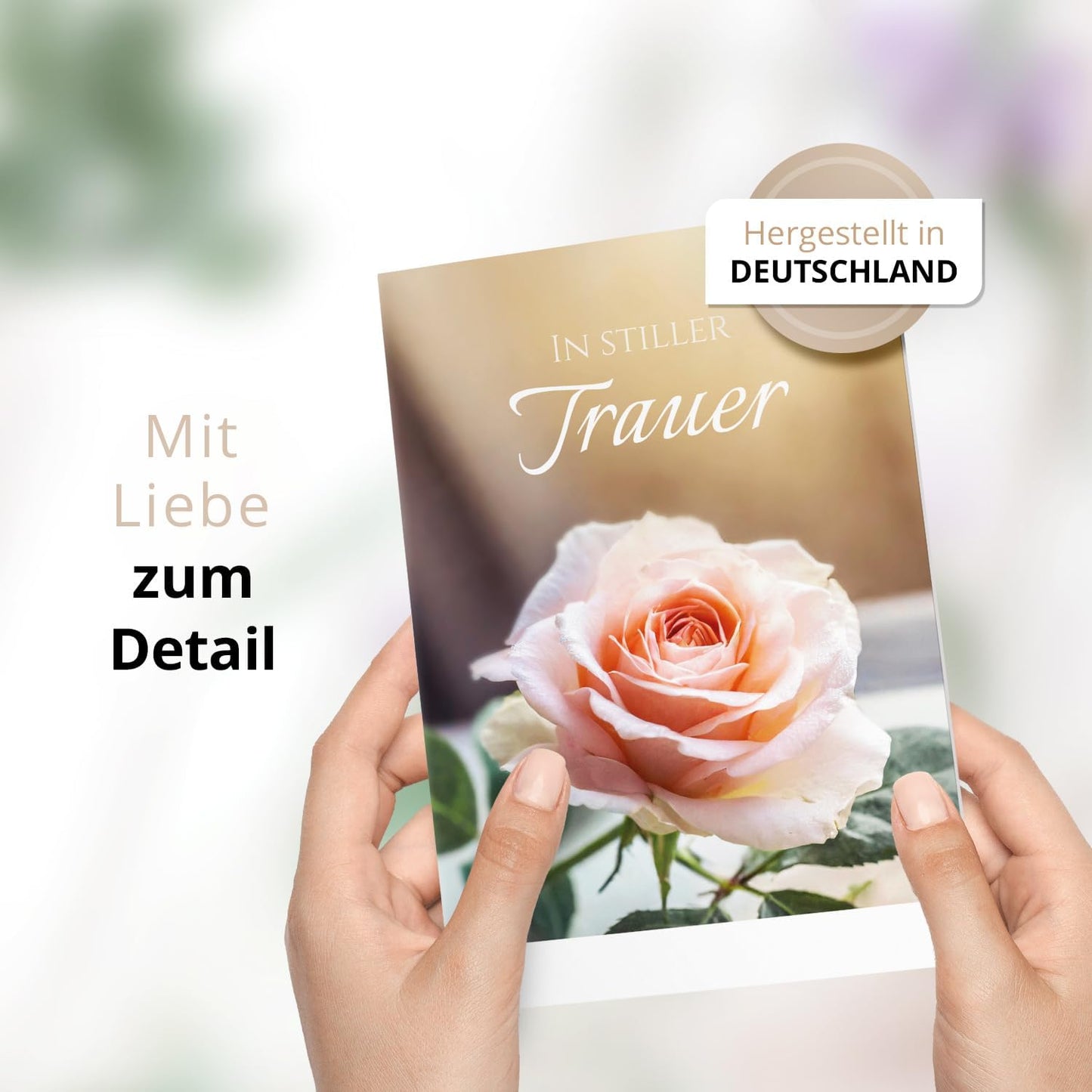 10 Trauerkarten mit Umschlag – Einladung zur Beerdigung oder Trauerfeier | Abschied | Hochwertige Klappkarten zur Todesanzeige – Motiv: Rosa Rose