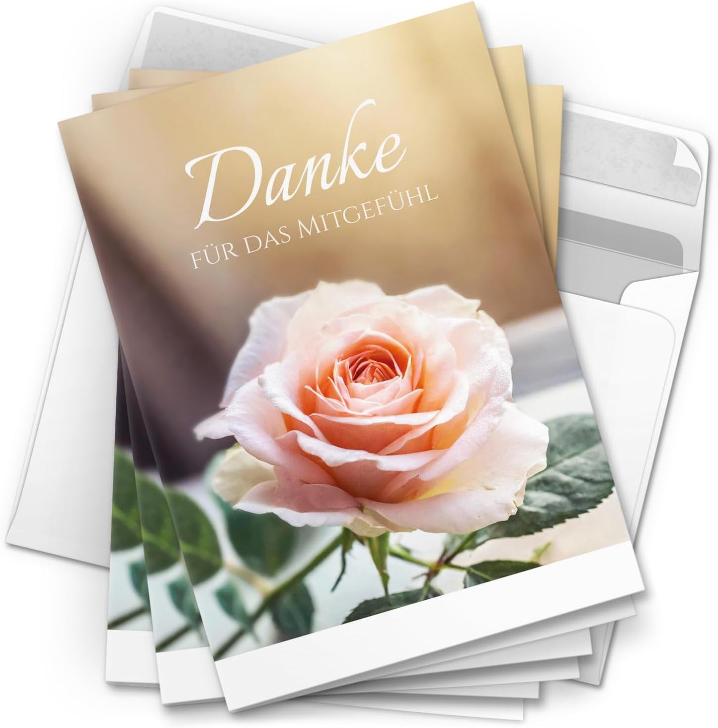 Danksagungskarten Trauer – 10 Klappkarten mit Umschlägen – Motiv: Zarte Rose – Trauerkarten Danksagung mit Text – Dankeskarten Trauer nach Beerdigung