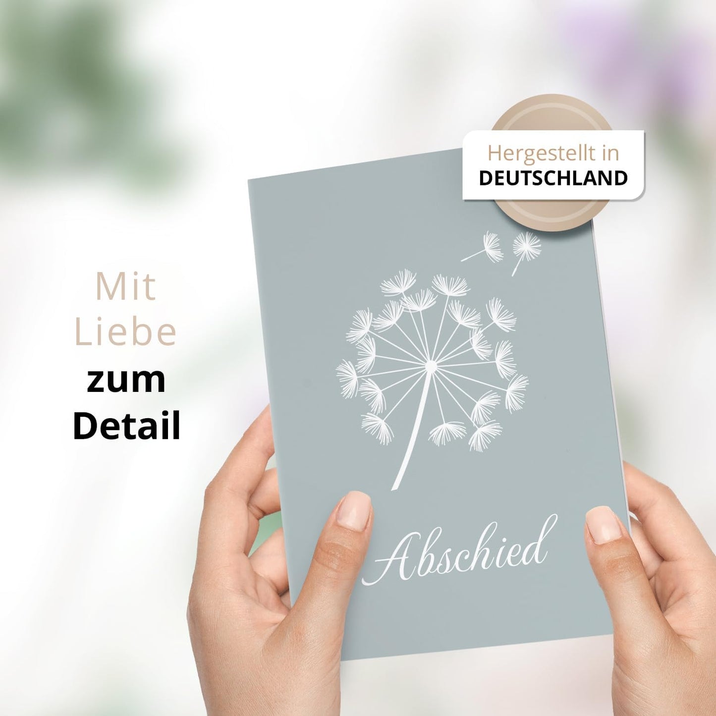 10 Trauerkarten mit Umschlag – Einladung zur Beerdigung oder Trauerfeier | Abschied | Hochwertige Klappkarten zur Todesanzeige – Motiv: Pusteblume 2