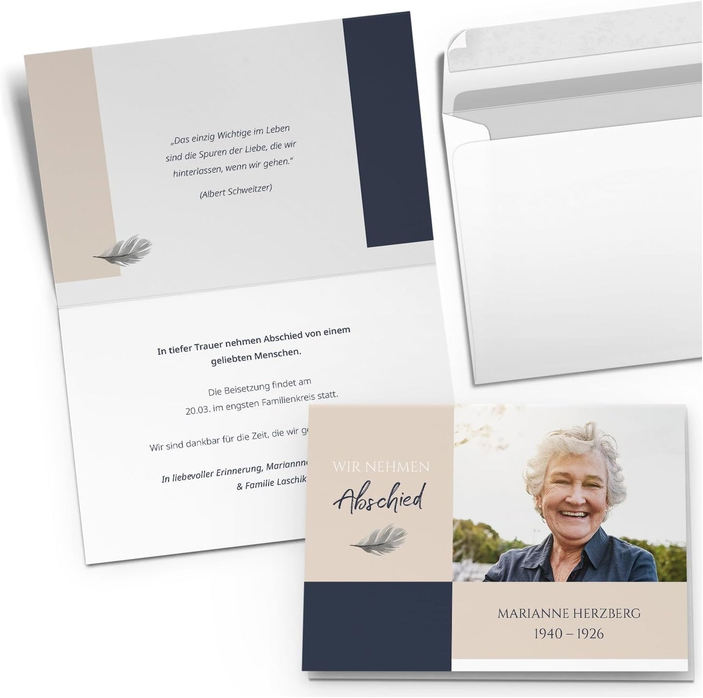 10x Einladung Beerdigung und Trauerfeier PERSONALISIERT | INDIVIDUALISIERT mit Text Foto und Umschlägen Klappkarte stilvoll hochwertig Karten Motiv 03