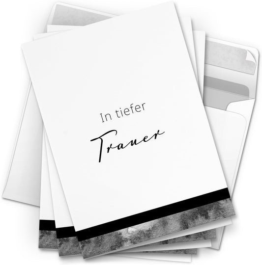 10 Trauerkarten mit Umschlag – Einladung zur Beerdigung oder Trauerfeier | Abschied | Hochwertige Klappkarten zur Todesanzeige – Motiv: Schriftzug