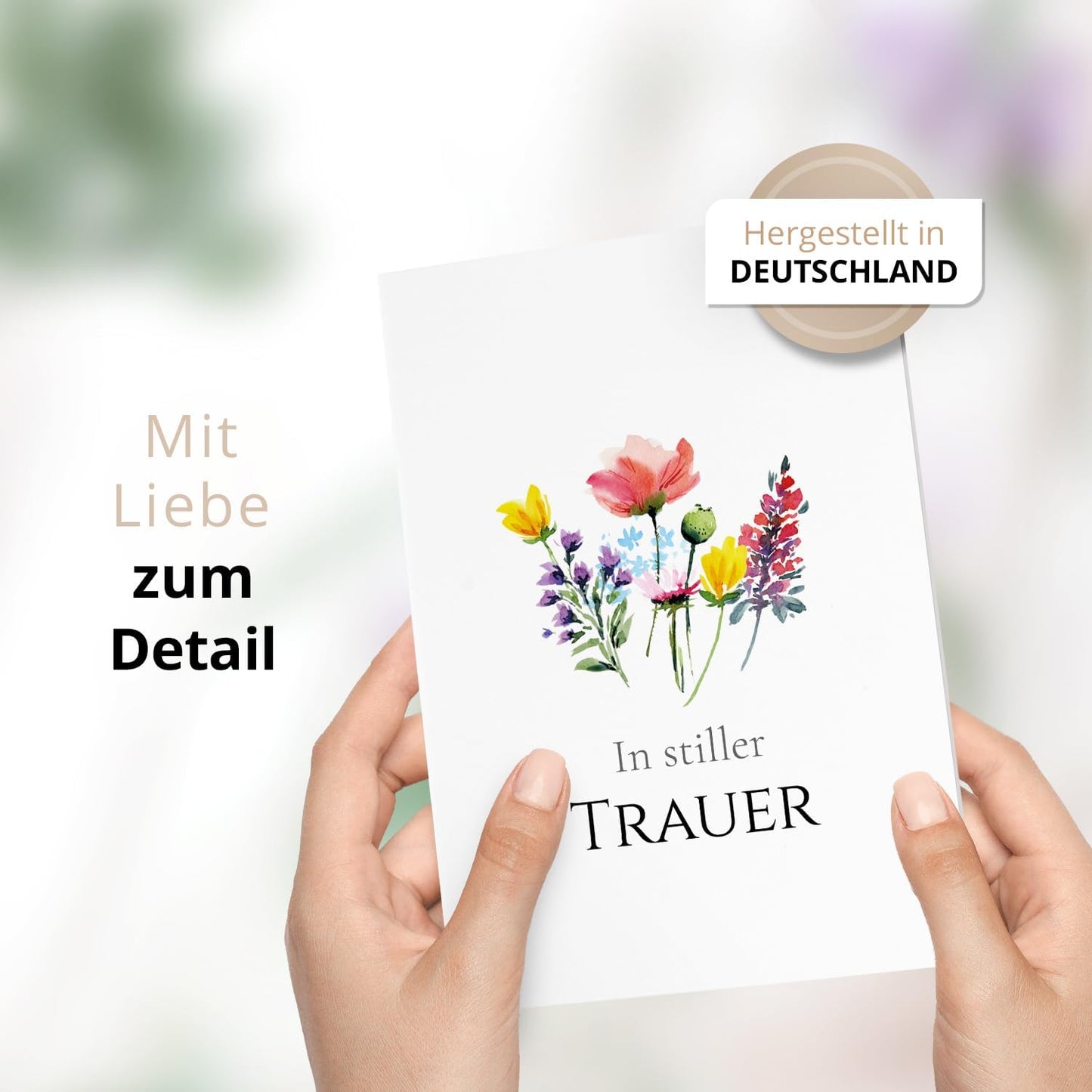 10 Trauerkarten mit Umschlag – Einladung zur Beerdigung oder Trauerfeier | Abschied | Hochwertige Klappkarten zur Todesanzeige – Motiv: Blumen Bunt
