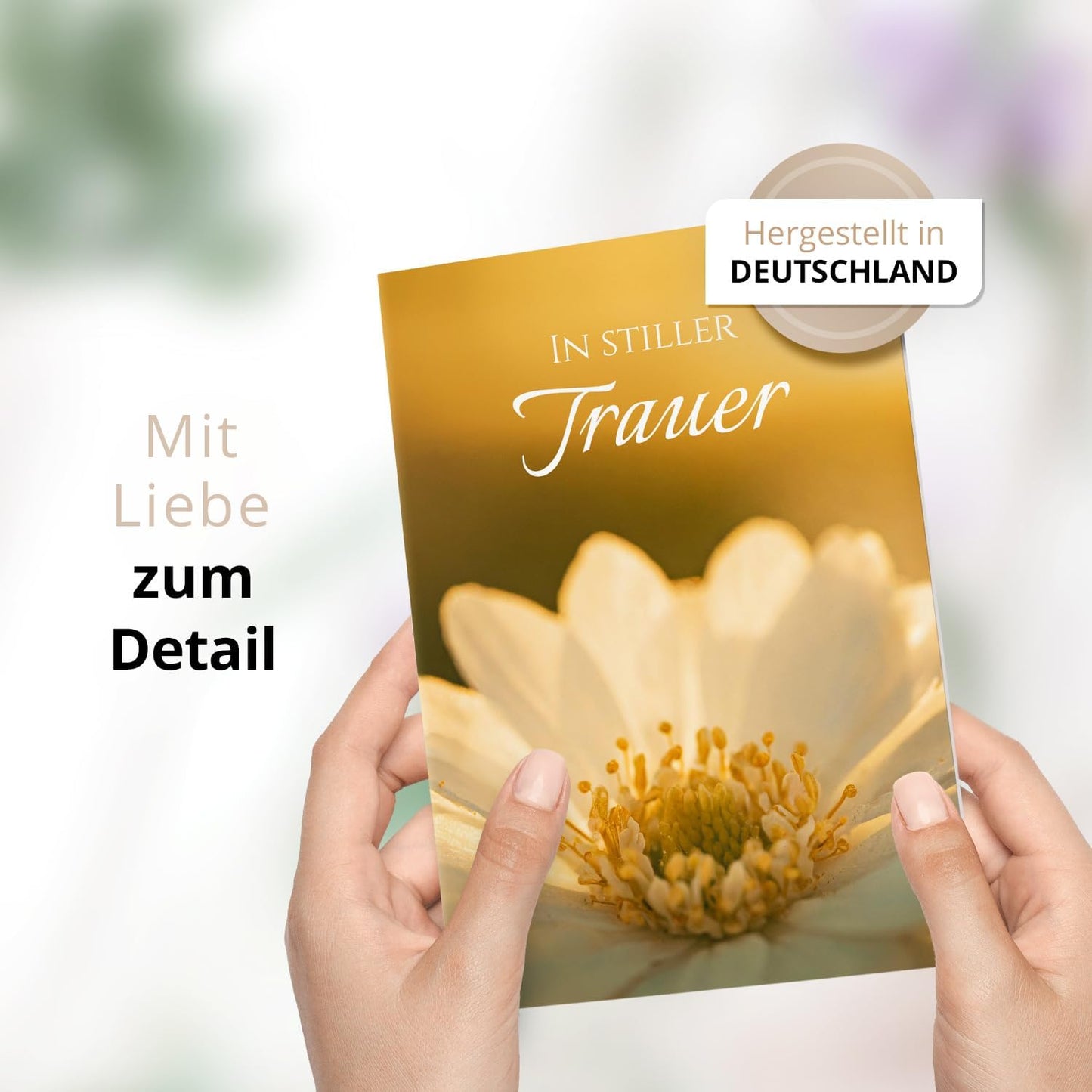 10 Trauerkarten mit Umschlag – Einladung zur Beerdigung oder Trauerfeier | Abschied | Hochwertige Klappkarten zur Todesanzeige – Motiv: Blüte