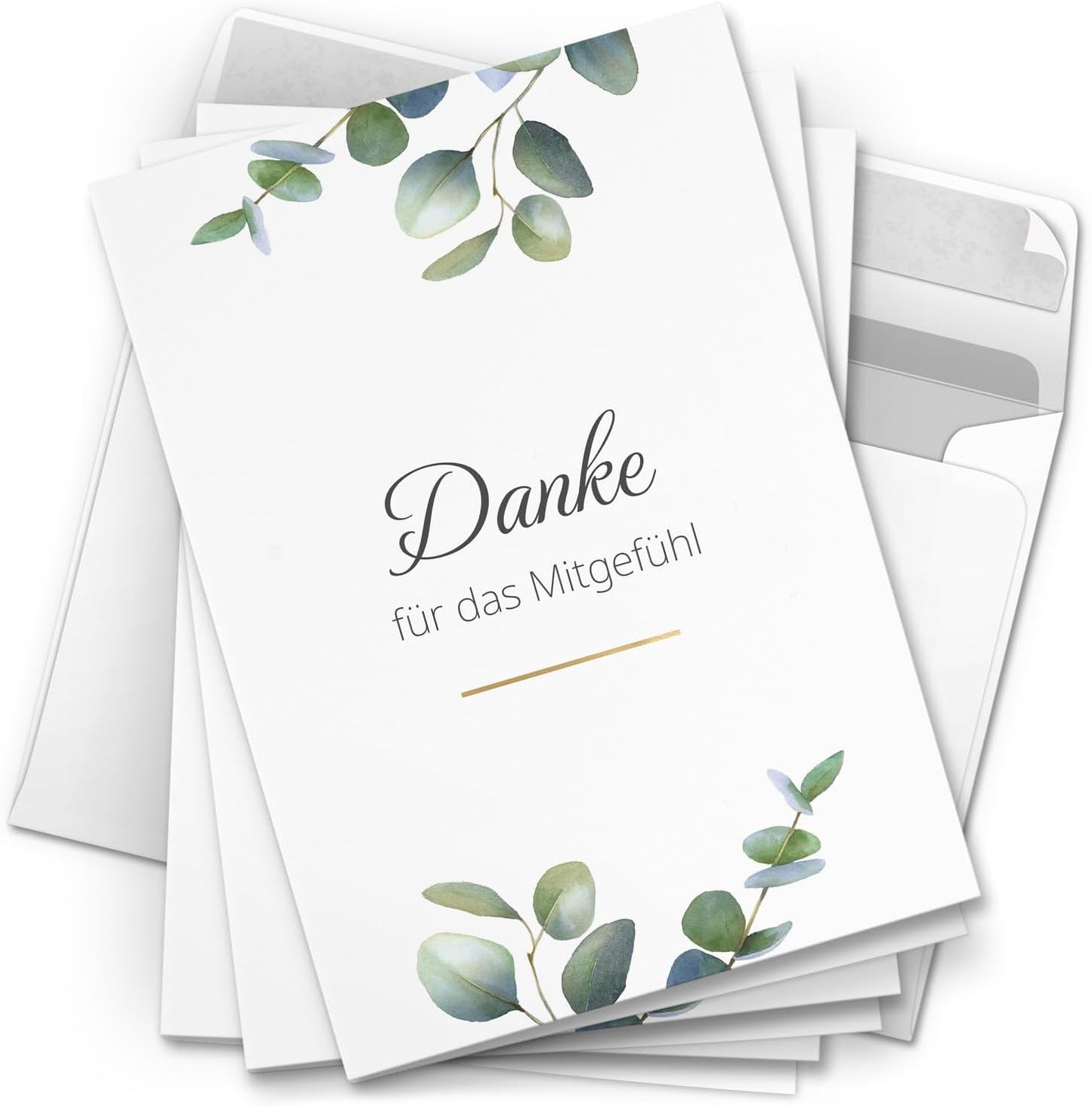 Danksagungskarten Trauer – 10 Klappkarten mit Umschlägen – Motiv: Eukalyptus – Trauerkarten Danksagung mit Text – Dankeskarten Trauer nach Beerdigung