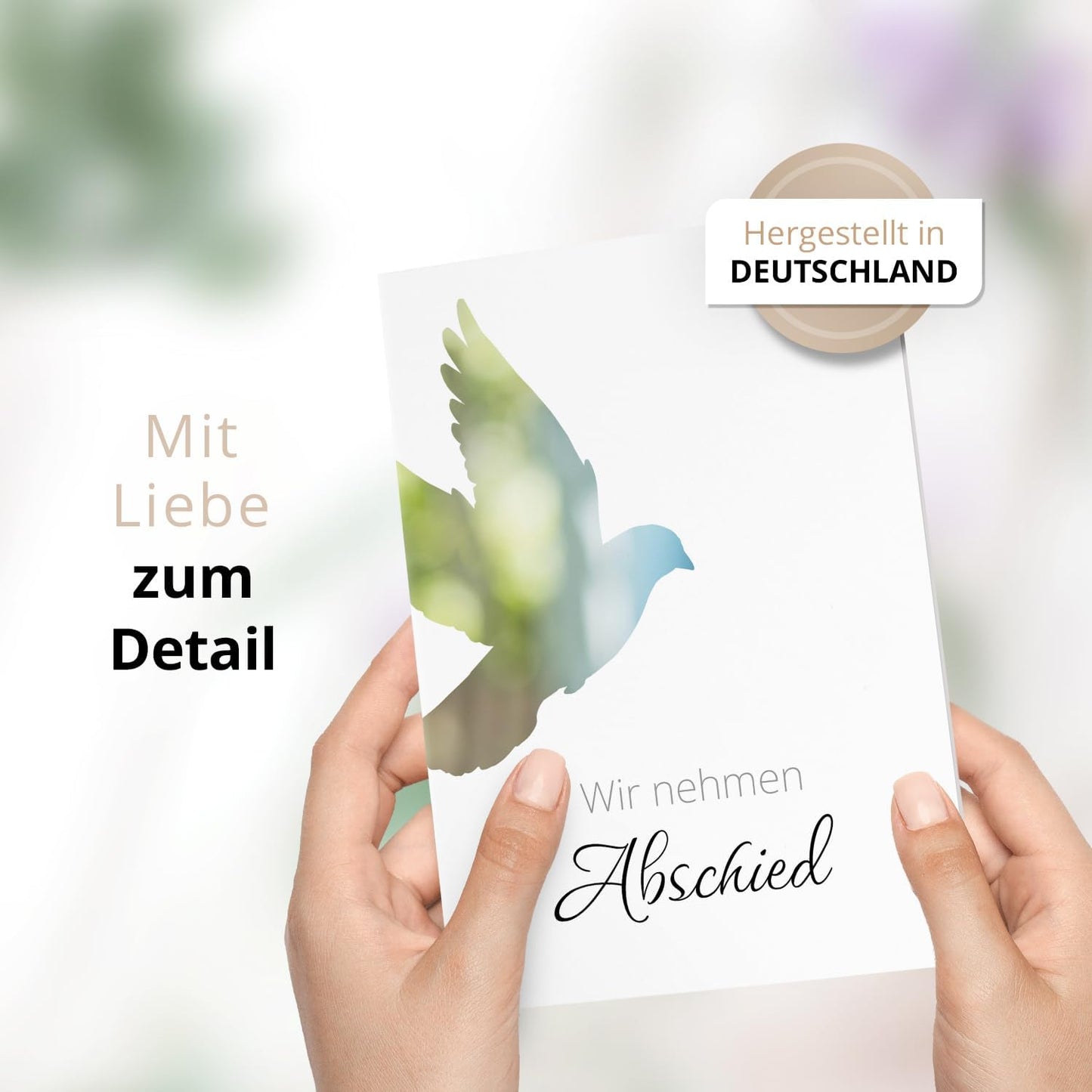 10 Trauerkarten mit Umschlag – Einladung zur Beerdigung oder Trauerfeier | Abschied | Hochwertige Klappkarten zur Todesanzeige – Motiv: Taube