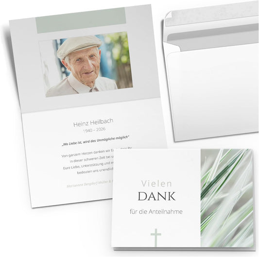 Einladungskarten Manufaktur Hamburg 10 PERSONALISIERTE Trauer Danksagungen Dankeskarten mit eigenem Text und Foto | Individuell anpassbare Trauerkarten mit Briefumschlägen | Karten Design 05