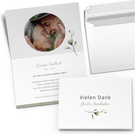 Einladungskarten Manufaktur Hamburg 10 PERSONALISIERTE Trauer Danksagungen Dankeskarten mit eigenem Text und Foto | Individuell anpassbare Trauerkarten mit Briefumschlägen | Karten Design 07