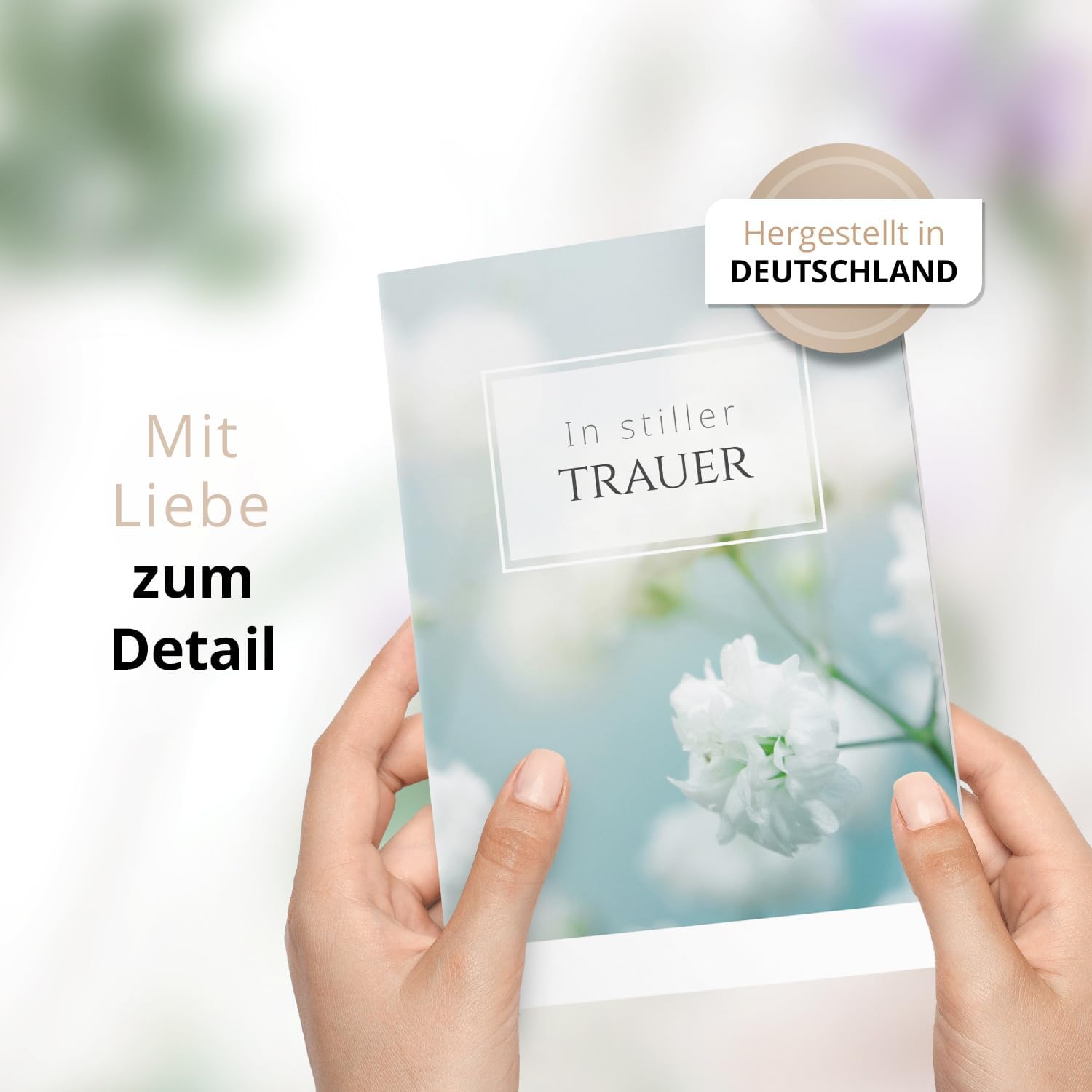 10 Trauerkarten mit Umschlag – Einladung zur Beerdigung oder Trauerfeier | Abschied | Hochwertige Klappkarten zur Todesanzeige – Motiv: Zarte Blüte