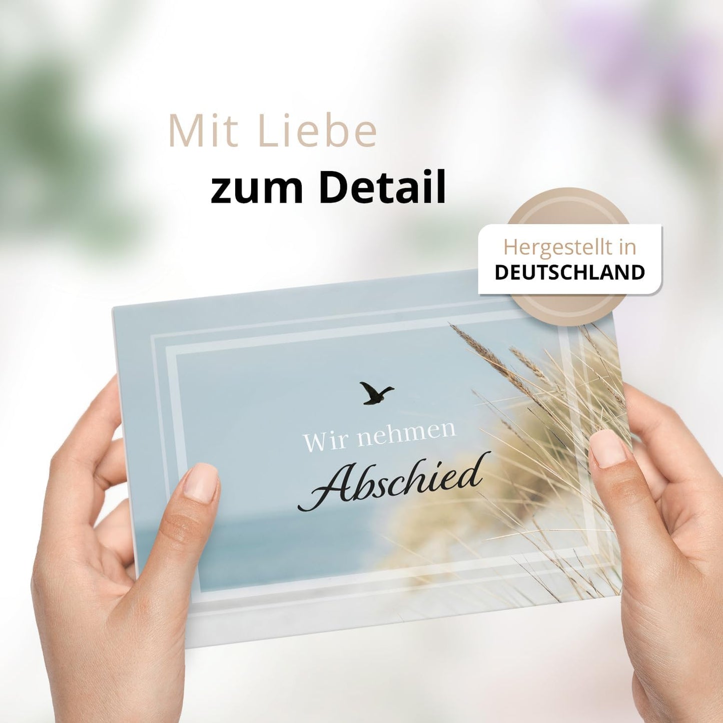 10 Trauerkarten mit Umschlag – Einladung zur Beerdigung oder Trauerfeier | Abschied | Hochwertige Klappkarten zur Todesanzeige – Motiv: Düne 2