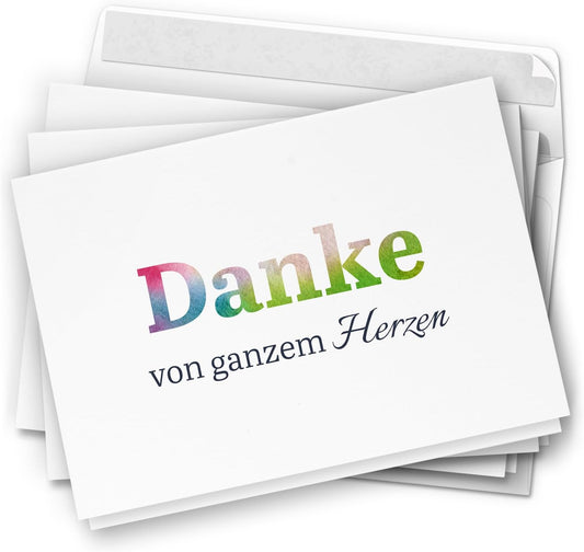 Danksagungskarten Trauer – 10 Klappkarten mit Umschlägen – Motiv: Regenbogen Danke – Trauerkarten Danksagung mit Text – Dankeskarten Trauer nach Beerdigung