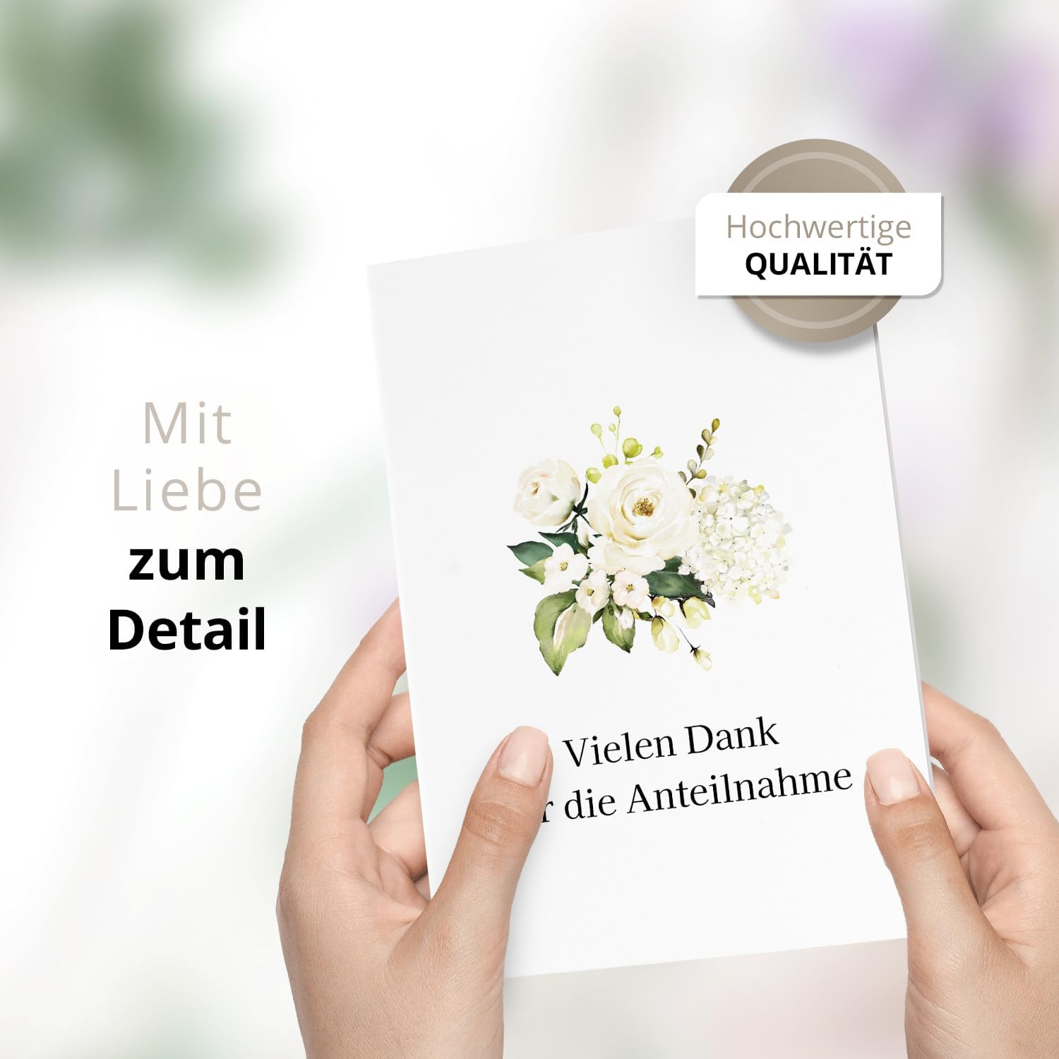 10 PERSONALISIERTE Trauer Danksagungen Dankeskarten mit eigenem Text und Foto | Individuell anpassbare Danke Trauerkarten mit Briefumschlägen | Karten Anteilnahme Blumen weiss