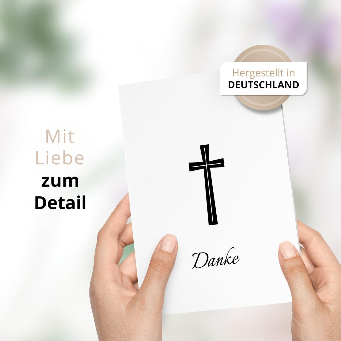 Danksagungskarten Trauer – 10 Klappkarten mit Umschlägen – Motiv Großes Kreuz Danke – Trauerkarten Danksagung mit Text – Dankeskarten Trauer nach Beerdigung