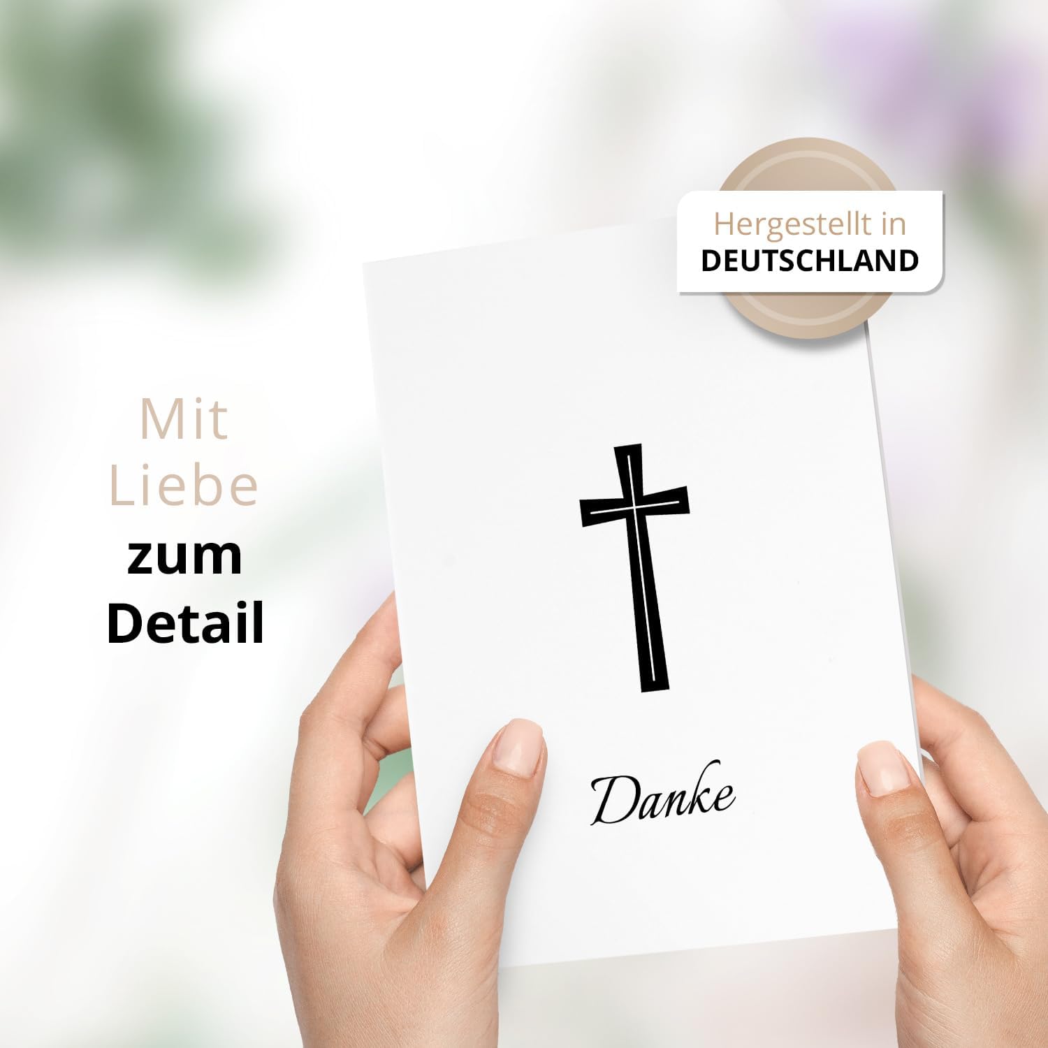Danksagungskarten Trauer – 10 Klappkarten mit Umschlägen – Motiv Großes Kreuz Danke – Trauerkarten Danksagung mit Text – Dankeskarten Trauer nach Beerdigung