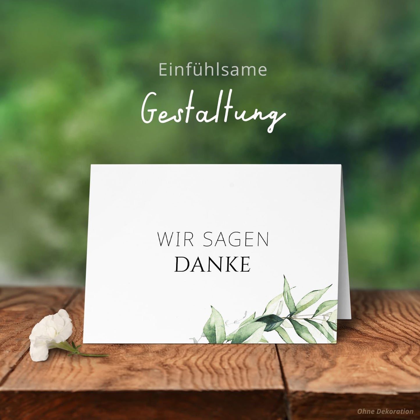 Danksagungskarten Trauer – 10 Klappkarten mit Umschlägen – Motiv: Grüne Blätter – Trauerkarten Danksagung mit Text – Dankeskarten Trauer nach Beerdigung