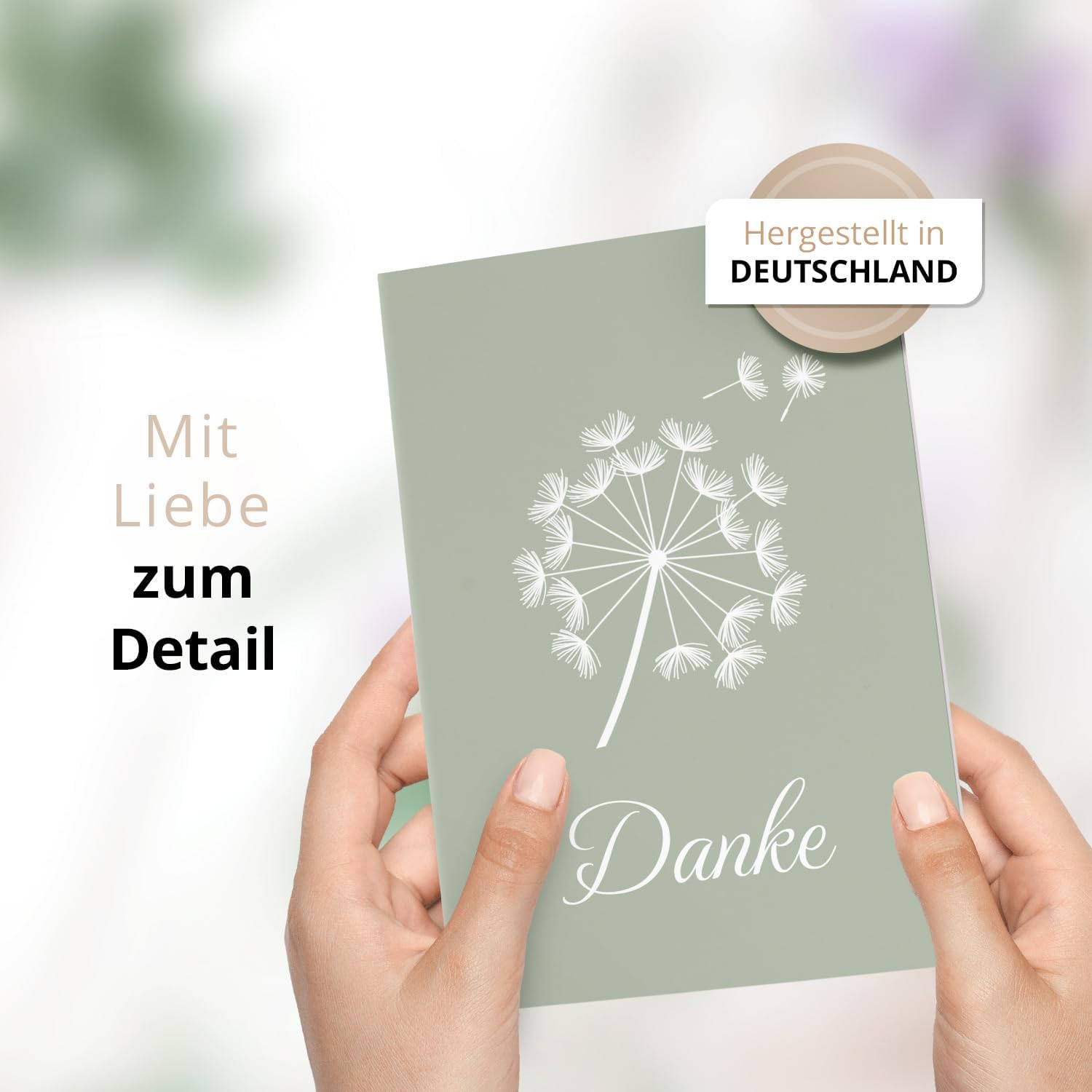 Danksagungskarten Trauer – 10 Klappkarten mit Umschlägen – Motiv: Pusteblume Mint – Trauerkarten Danksagung mit Text – Dankeskarten Trauer nach Beerdigung