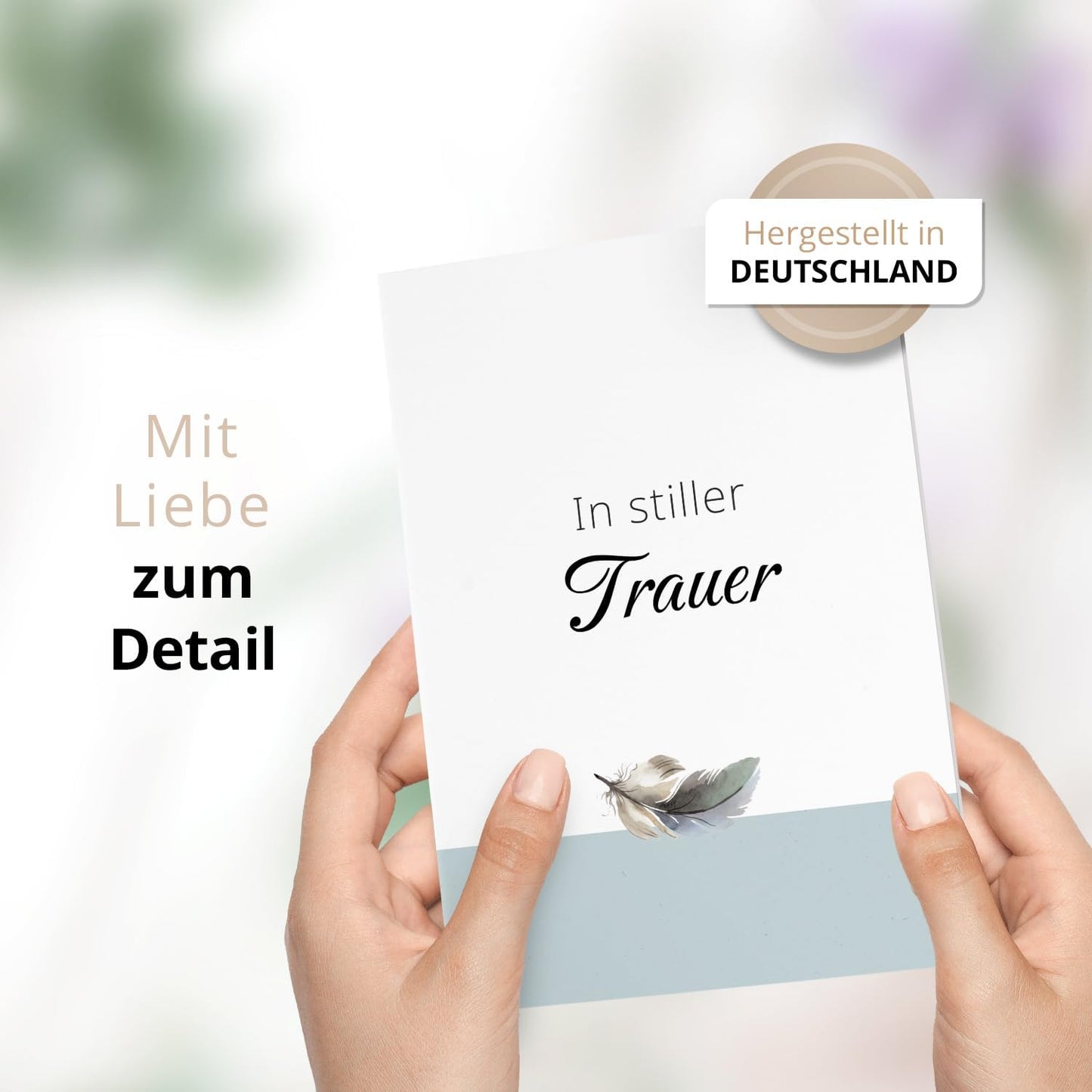 10 Trauerkarten mit Umschlag – Einladung zur Beerdigung oder Trauerfeier | Abschied | Hochwertige Klappkarten zur Todesanzeige – Motiv: Feder 2