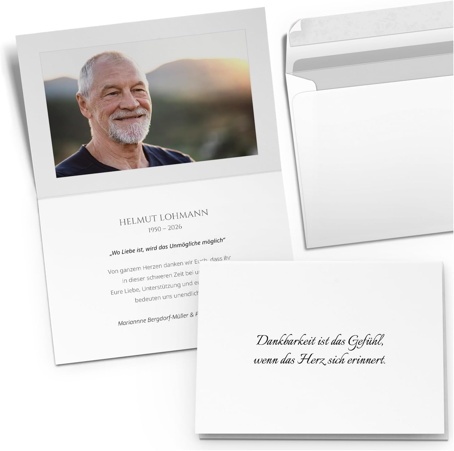 Einladungskarten Manufaktur Hamburg 10 PERSONALISIERTE Trauer Danksagungen Dankeskarten mit eigenem Text und Foto | Individuell anpassbare Trauerkarten mit Briefumschlägen | Karten Design 01