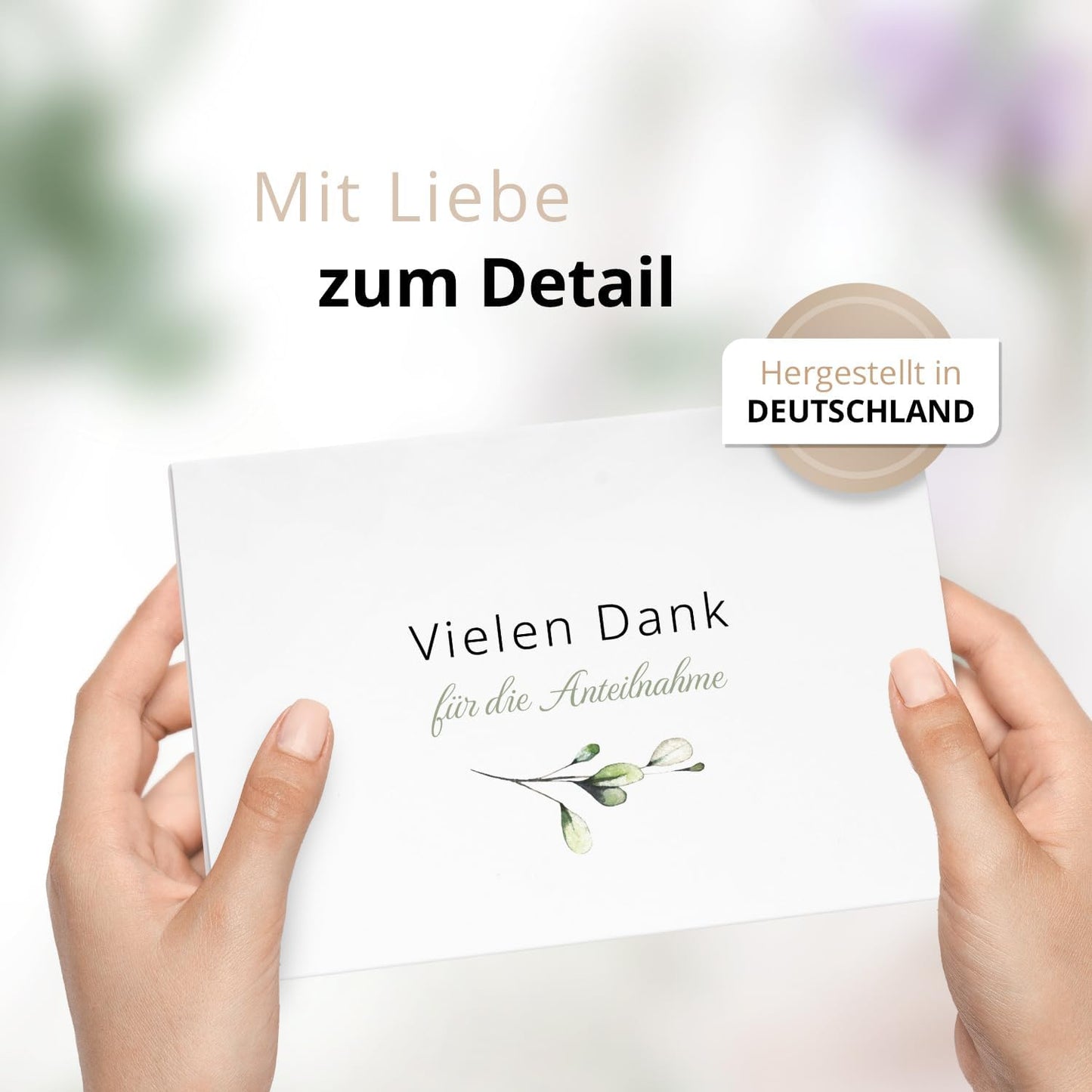 Danksagungskarten Trauer – 10 Klappkarten mit Umschlägen – Motiv: Zarte Blätter– Trauerkarten Danksagung Vielen Dank für Anteilnahme mit Text – Dankeskarten Trauer nach Beerdigung