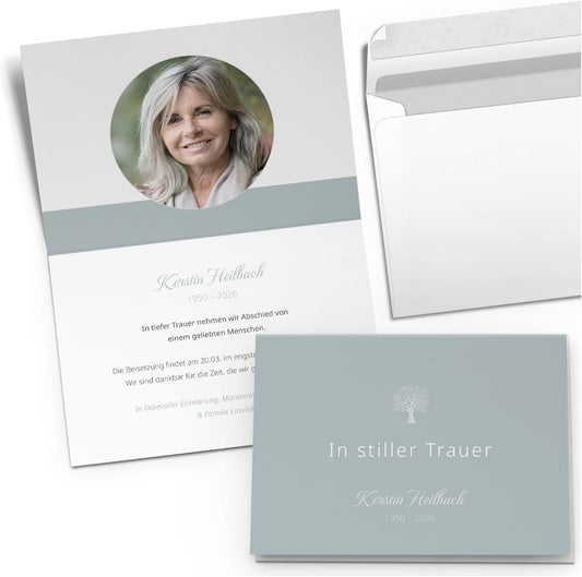 10x Einladung Beerdigung und Trauerfeier PERSONALISIERT | INDIVIDUALISIERT mit Text Foto und Umschlägen Klappkarte stilvoll hochwertig Karten Motiv 06