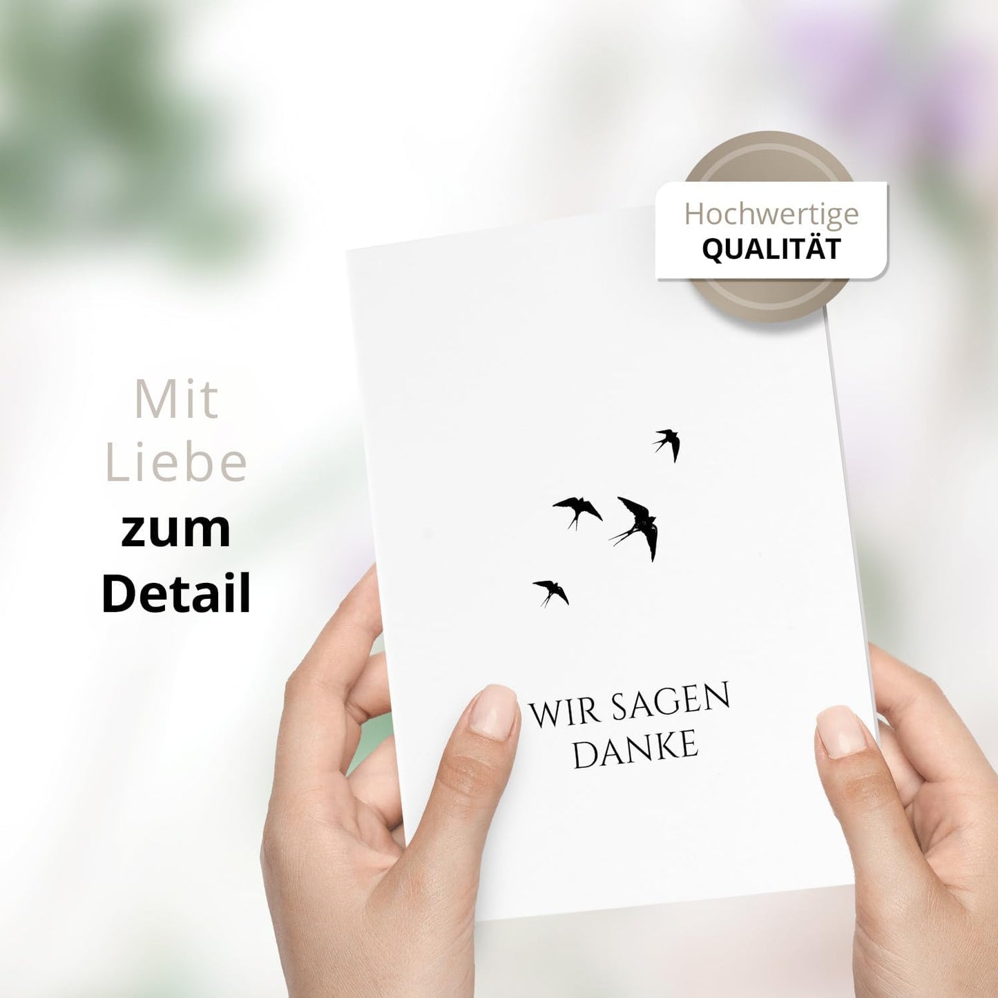 10 PERSONALISIERTE Trauer Danksagungen Dankeskarten mit eigenem Text und Foto | Individuell anpassbare Danke Trauerkarten mit Briefumschlägen | Karten Vögel im Wind
