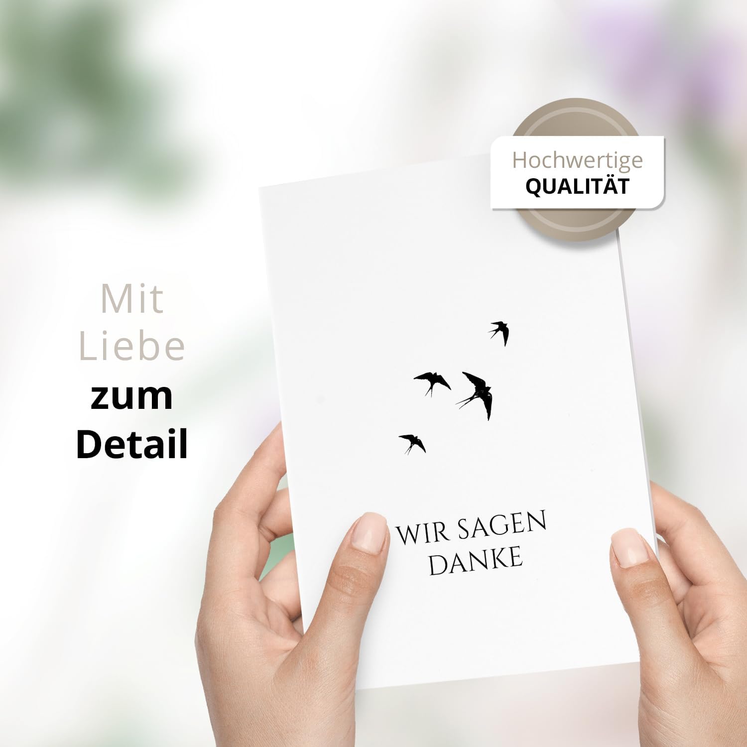 10 PERSONALISIERTE Trauer Danksagungen Dankeskarten mit eigenem Text und Foto | Individuell anpassbare Danke Trauerkarten mit Briefumschlägen | Karten Vögel im Wind