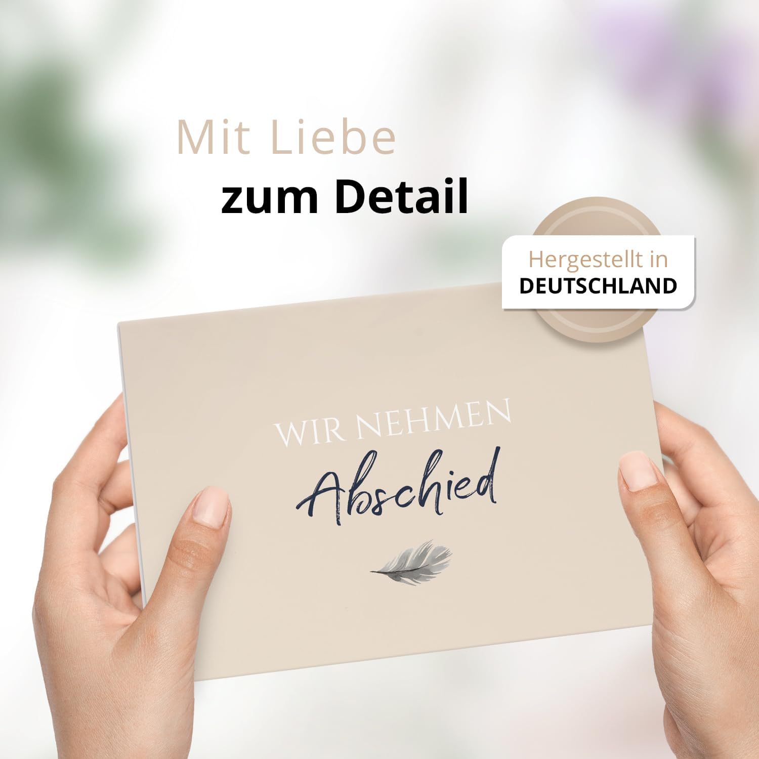 10 Trauerkarten mit Umschlag – Einladung zur Beerdigung oder Trauerfeier | Abschied | Hochwertige Klappkarten zur Todesanzeige – Motiv: Feder 3
