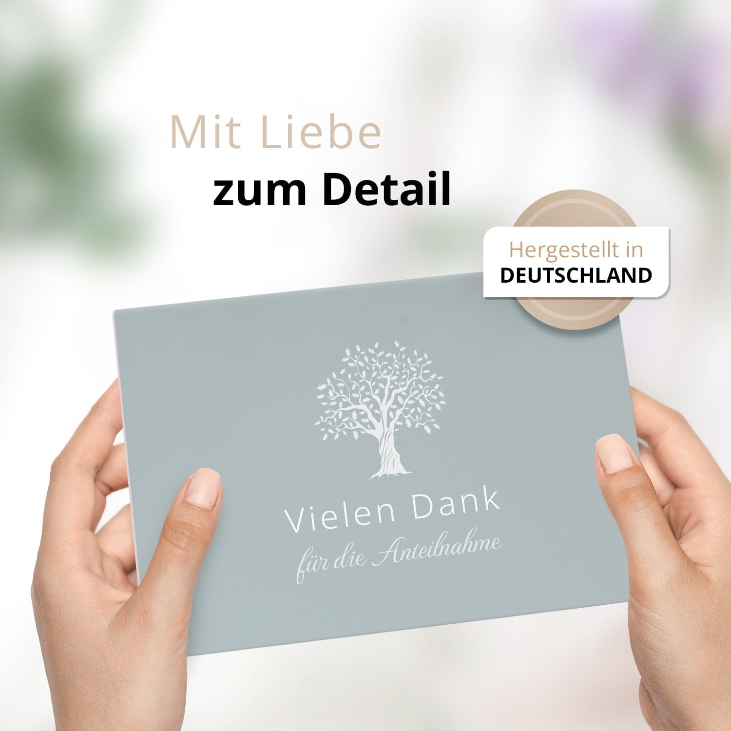 Danksagungskarten Trauer – 10 Klappkarten mit Umschlägen – Motiv: Baum Blau Grau – Trauerkarten Danksagung mit Text – Dankeskarten Trauer nach Beerdigung