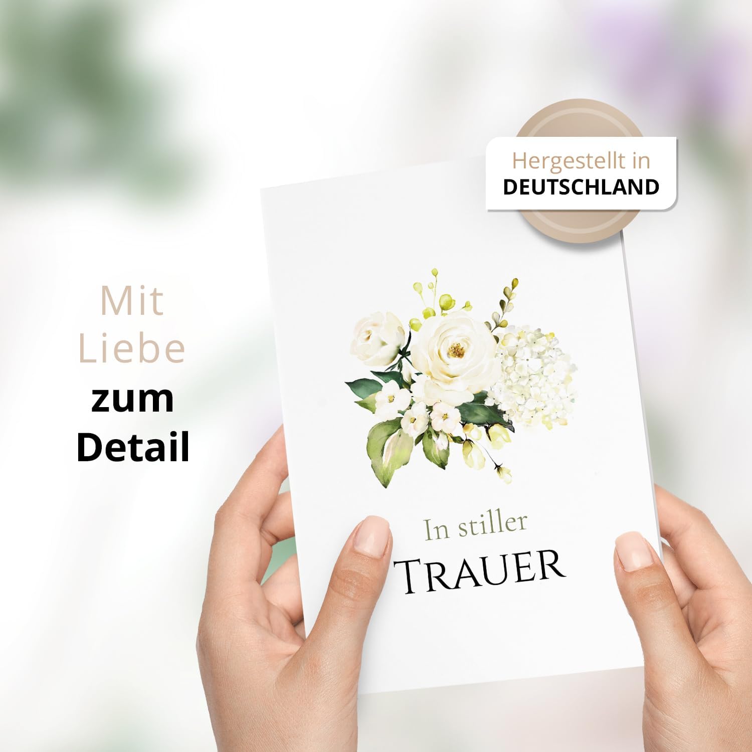 10 Trauerkarten mit Umschlag – Einladung zur Beerdigung oder Trauerfeier | Abschied | Hochwertige Klappkarten zur Todesanzeige – Motiv: Weisse Rosen