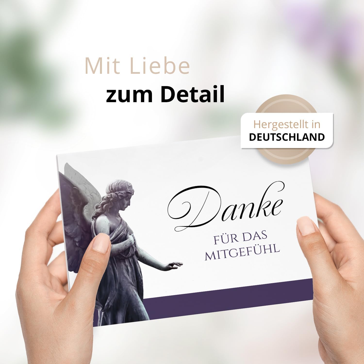 Danksagungskarten Trauer – 10 Klappkarten mit Umschlägen – Motiv: Engel Lila – Trauerkarten Danksagung mit Text – Dankeskarten Trauer nach Beerdigung