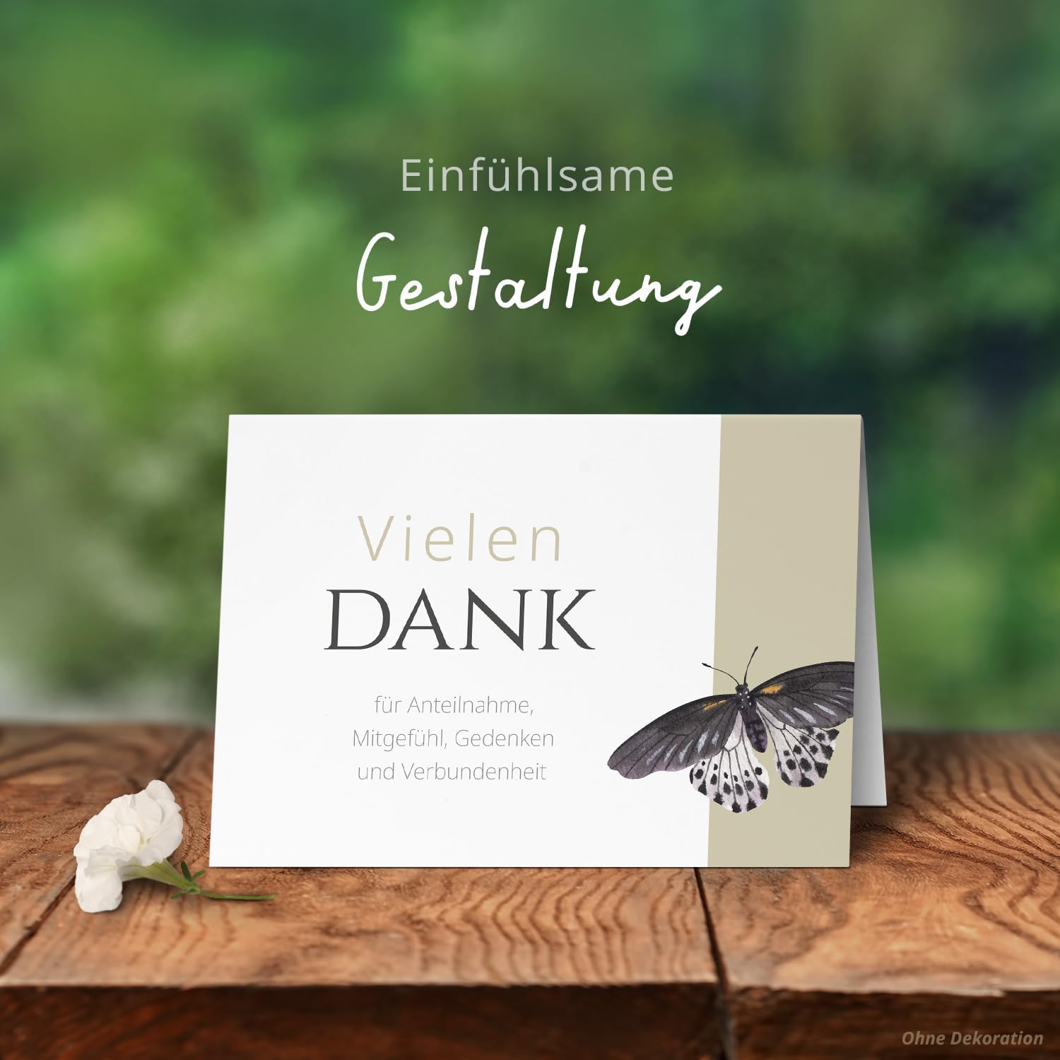 Danksagungskarten Trauer – 10 Klappkarten mit Umschlägen – Motiv: Schmetterling auf Beige – Trauerkarten Danksagung mit Text Dankeskarten Trauer Beerdigung