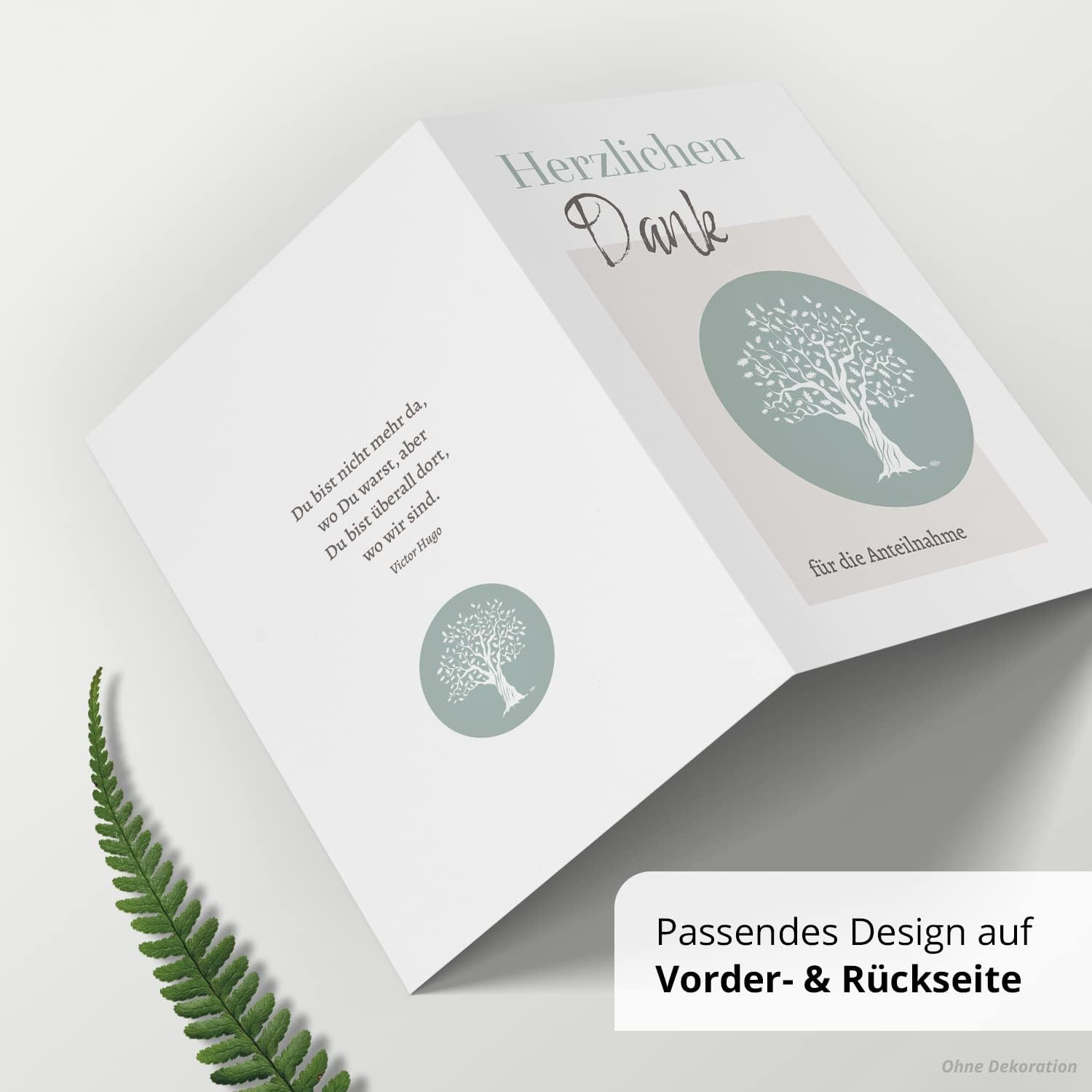 Danksagungskarten Trauer – 10 Klappkarten mit Umschlägen – Motiv: Baum Blätter – Trauerkarten Danksagung mit Text – Dankeskarten Trauer nach Beerdigung
