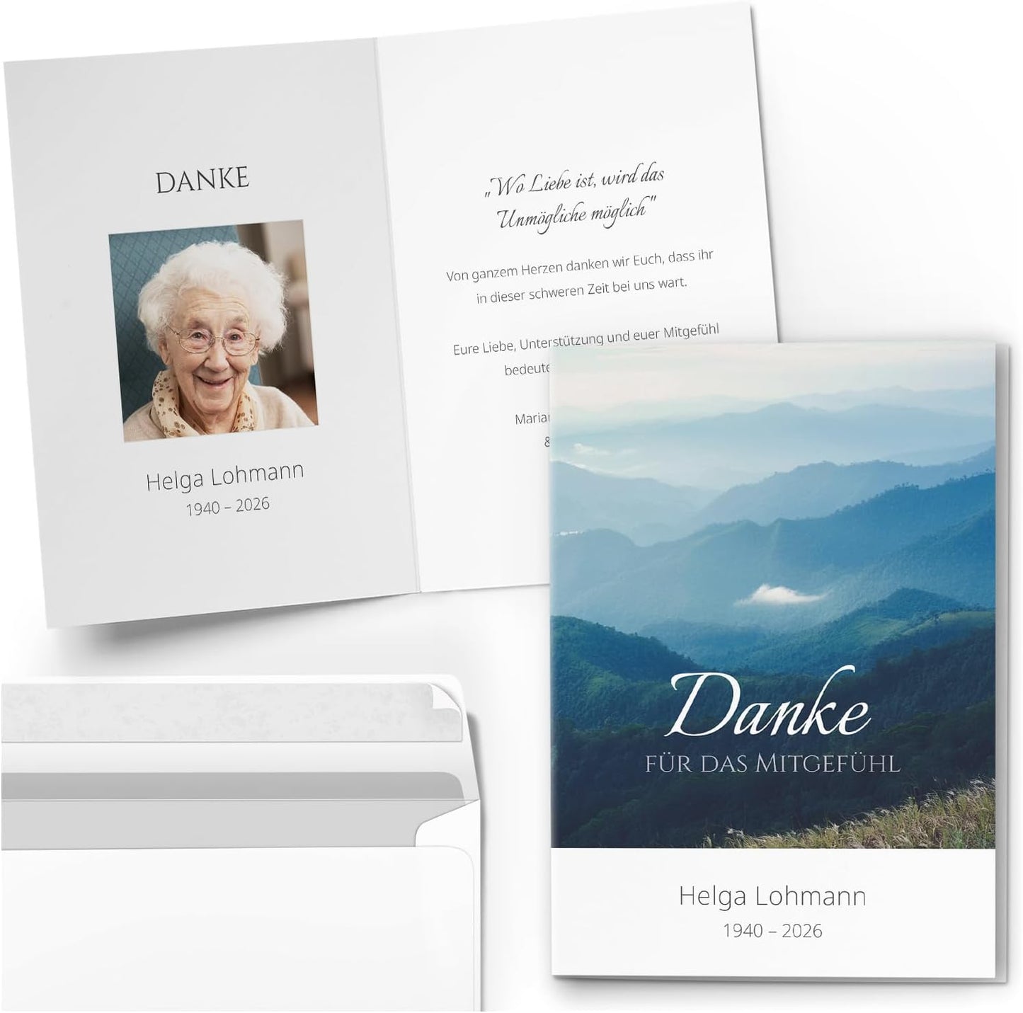 Einladungskarten Manufaktur Hamburg 10 PERSONALISIERTE Trauer Danksagungen Dankeskarten mit eigenem Text und Foto | Individuell anpassbare Trauerkarten mit Briefumschlägen | Karten Design 41